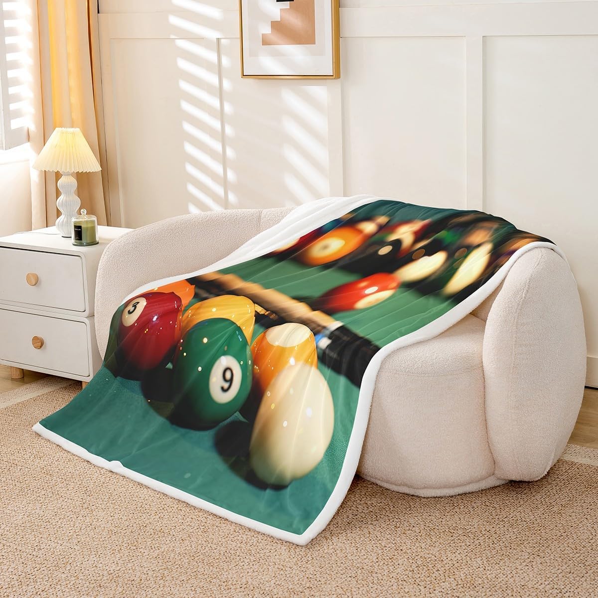 Billiards Game Bed Blanket Sports Games Throw Blanket Lightweight Soft Cozy Luxury Billiard Balls Fleece Blanket Team Sport Flannel Blanket for Sofa Bedroom Office Travel All Season(Twin 60"x80")