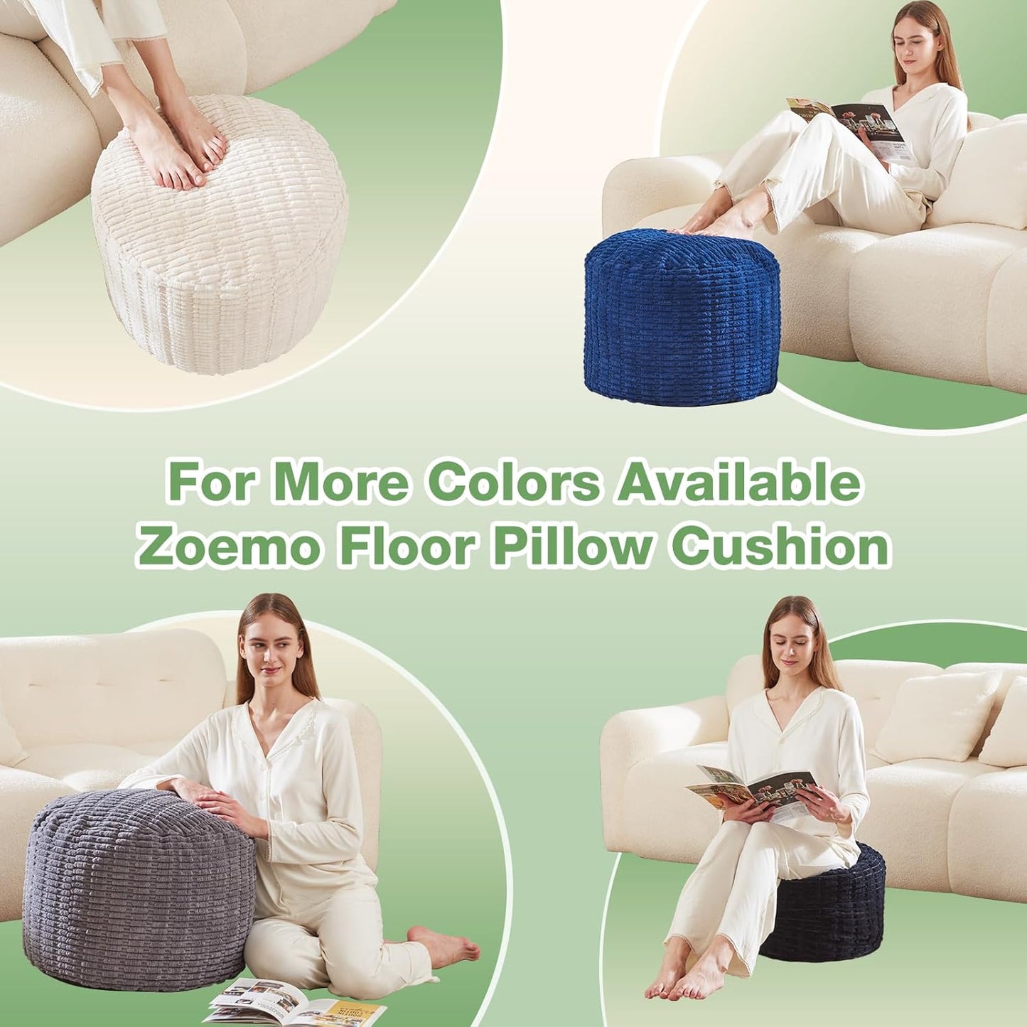 Round Stuffed Pouf, Corduroy Poufs with Foam Chunk Filling,20 X 15 Inches Floor Poufs Foot Rest for Living Room