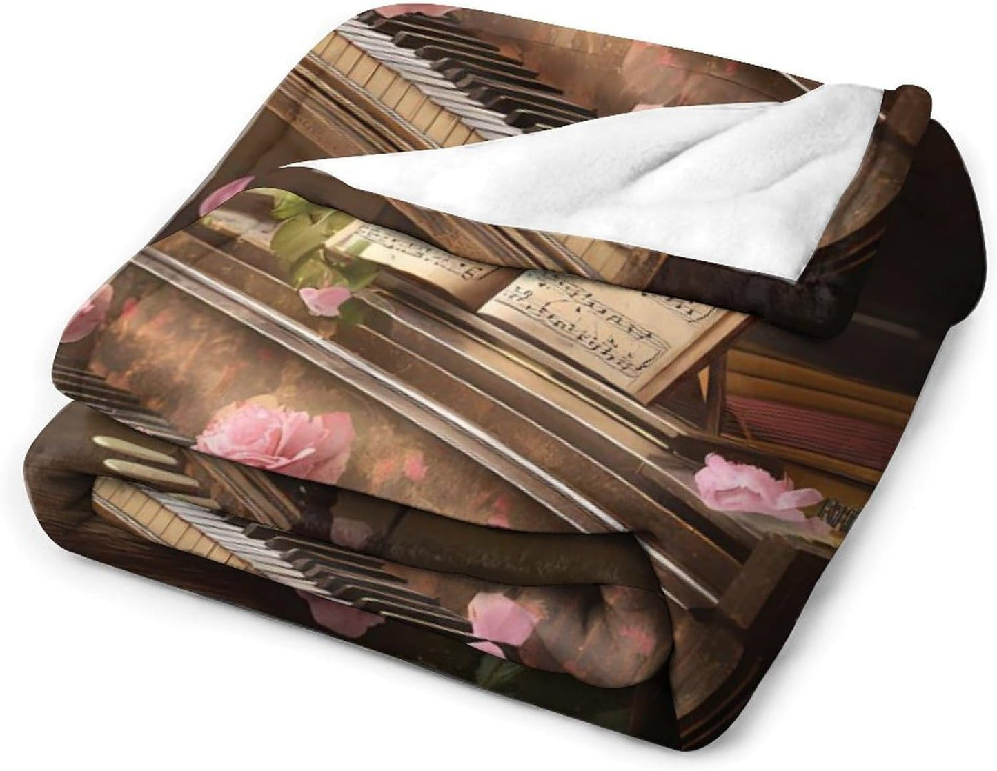 Piano Floral Gothic Flower Throw Blanket for Couch Bed Plush Cozy Fuzzy Flannel Blanket for All Season 55"x70"