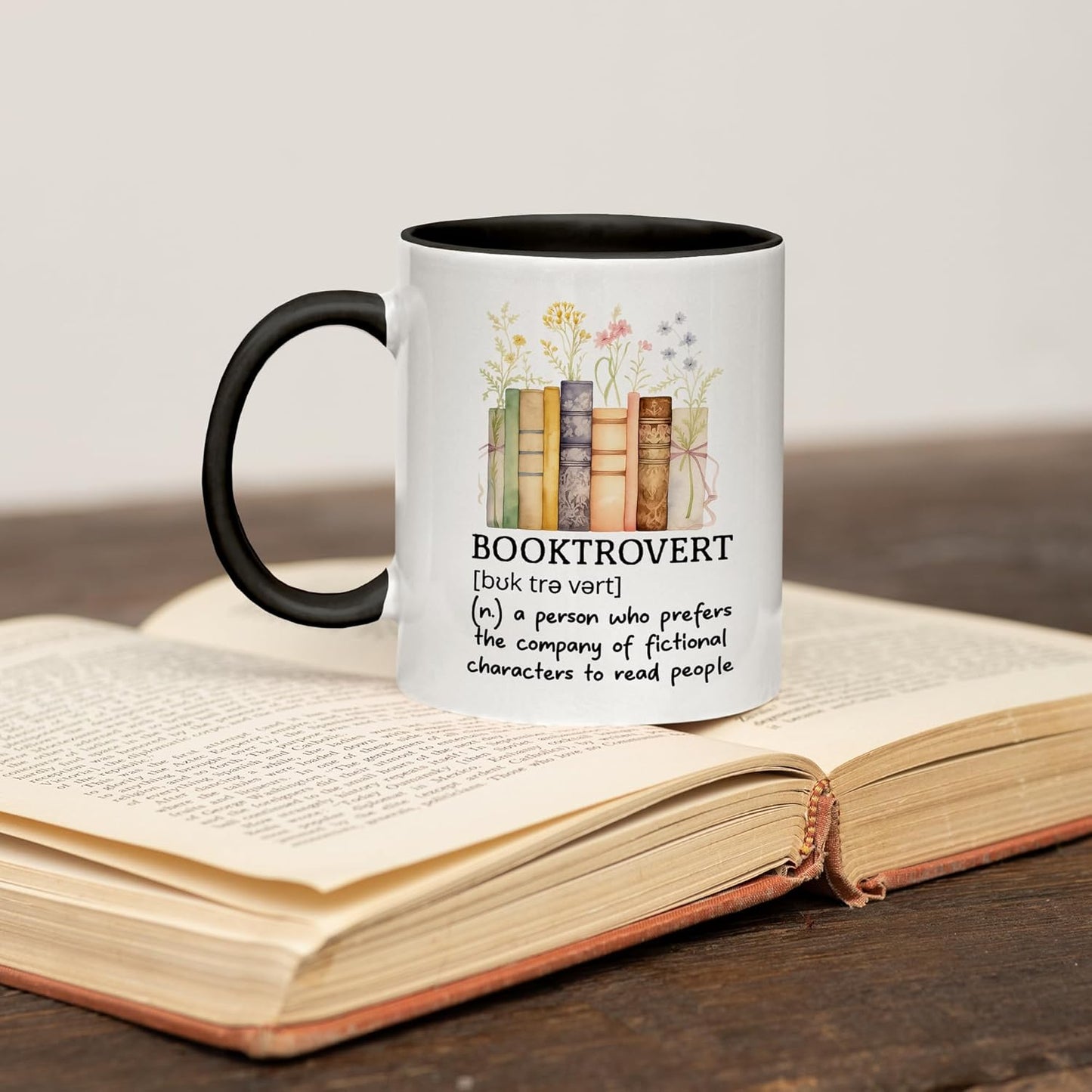 Book Lover Gifts - Booktrovert Mugs, Bookish Coffee Mug with Stacked Book Design, Bookworm Mugs for Readers, Coffee Mug for Readers, Birthday, Christmas Gifts for Books Lovers Women