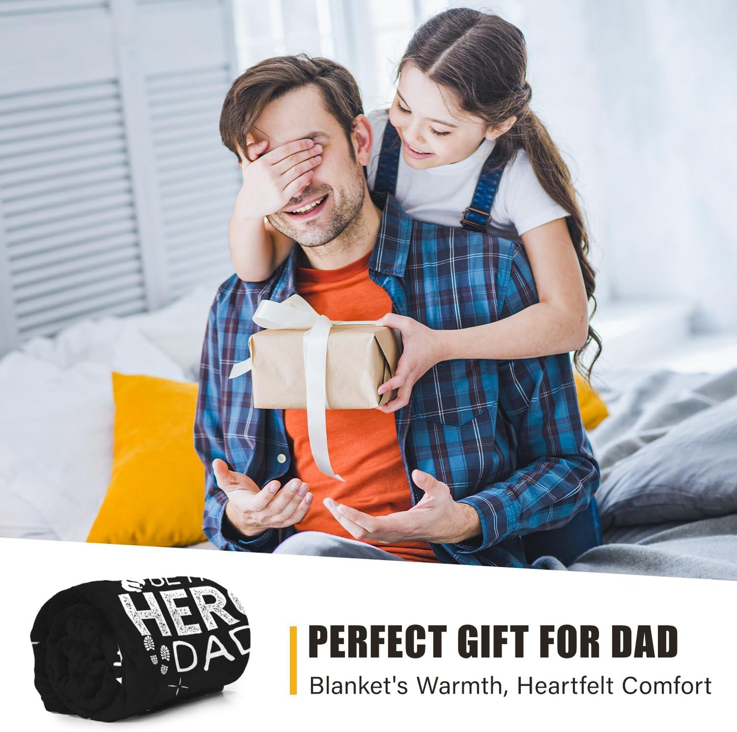 Birthday Gifts for Dad from Daughter & Son - Best Dad Ever Blanket - Christmas Fathers Day Valentines Day Birthday Gifts for Dads Who Have Everything - to My Hero Dad's Blanket 50"x60" Black