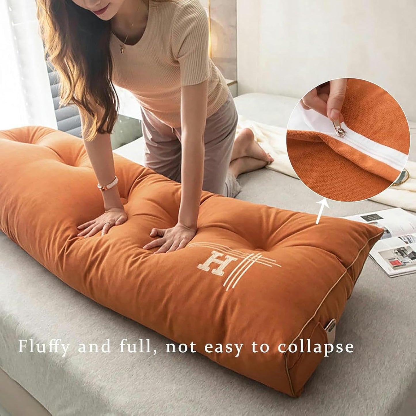 Headboard Wedge Triangular Bed Rest Reading Pillow Backrest Body Bolster Cushion Positioning Support Long Bolster Pillow for Daybed with Removable Cover