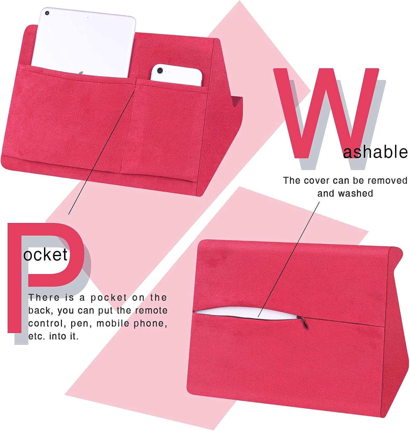 BZVV Soft Tablet Stand Pillow with Pocket,Adjustable 3 Viewing Angle,Lazy Holder for Bed Sofa,Compatible with iPads Tablets eReaders Smartphones Books Magazines