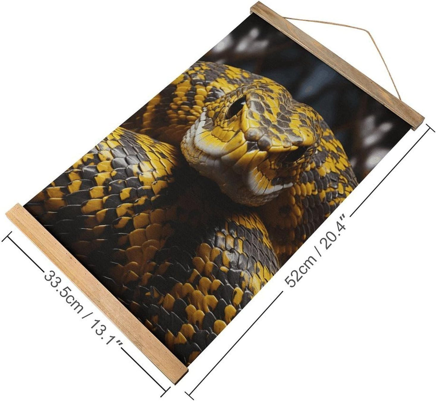 Vintage Yellow Snake Poster with Wooden Frame Personalized Linen Hanging Scroll Painting Rustic Wall Hanging Illustrative Modern Artwork Decor for Home Living Room Bedroom Office