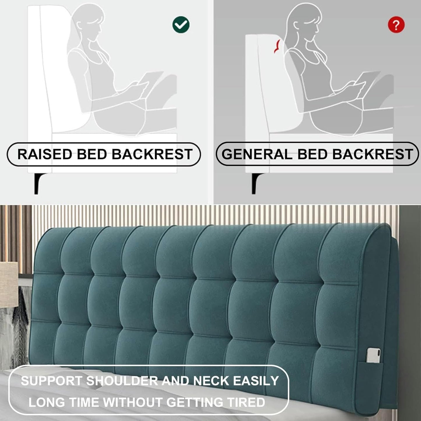 AMNOOL Rectangular Headboard Upholstered Wall Mount Pillow Fleece Reading Support Cushion Large Rest Backrest Removable Lumbar Headboard Bolster for Tatami Daybed
