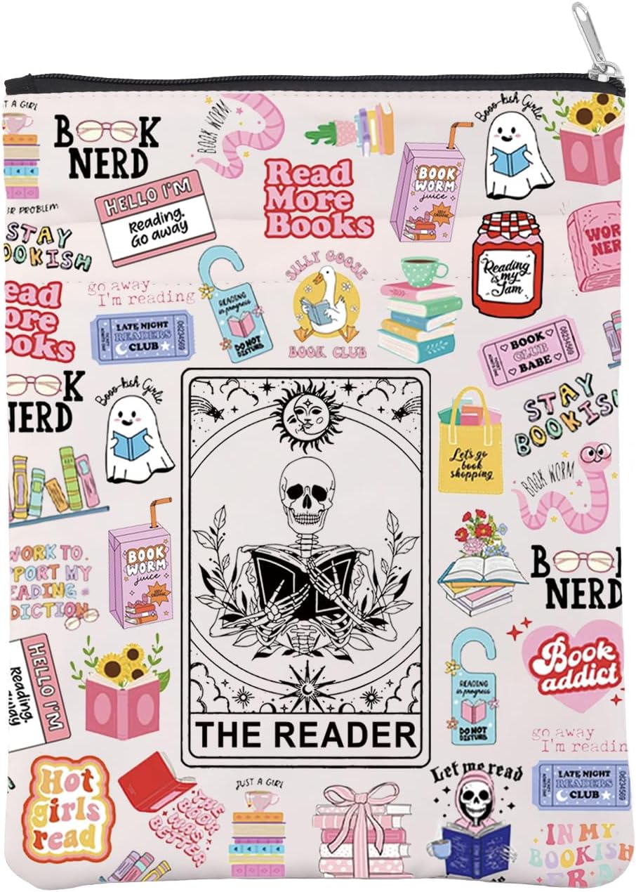 The Reader Book Sleeve Tarot Card Reader Inspired Book Cover Bookish Book Lovers Reading Gift Gothic Romance Gift Skeleton Zipper Pouch (TheReaderFullBS)