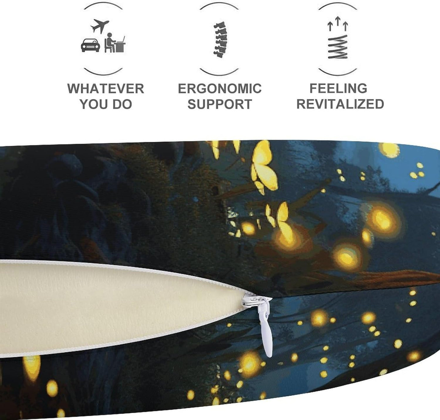Fireflies Neck Pillow Memory Foam U Shaped Pillows Portable Pillows for Shoulder Travel Head Support Pillow with Concealed Zipper for Airplane Car Home Office