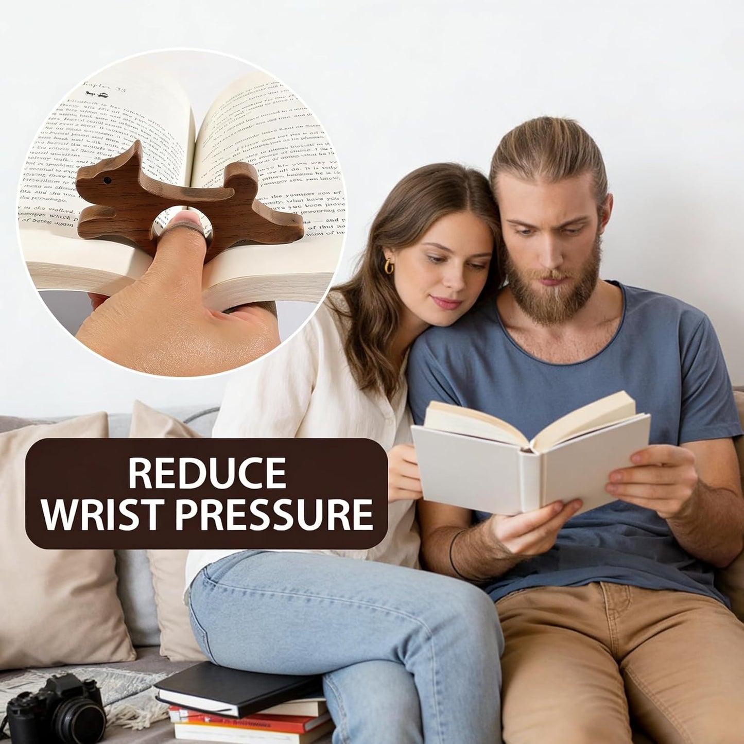 3Pcs Walnut Book Thumb Page Holder Set Cat Dog Bird Bat Bookmark Heart Beard Wood Thumb Bookmarks Christmas Gifts for Women Men Readers Writer Book Lover (PH0678-Heart+Cat+Dog)