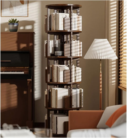Round Solid Wood Rotating Bookshelf Corner Bookcase, Floor-to-Ceiling Storage Rack for Living Room Picture Book Rack MINGPING (Size : 45.5x45.5x161.5cm Log Color) ()