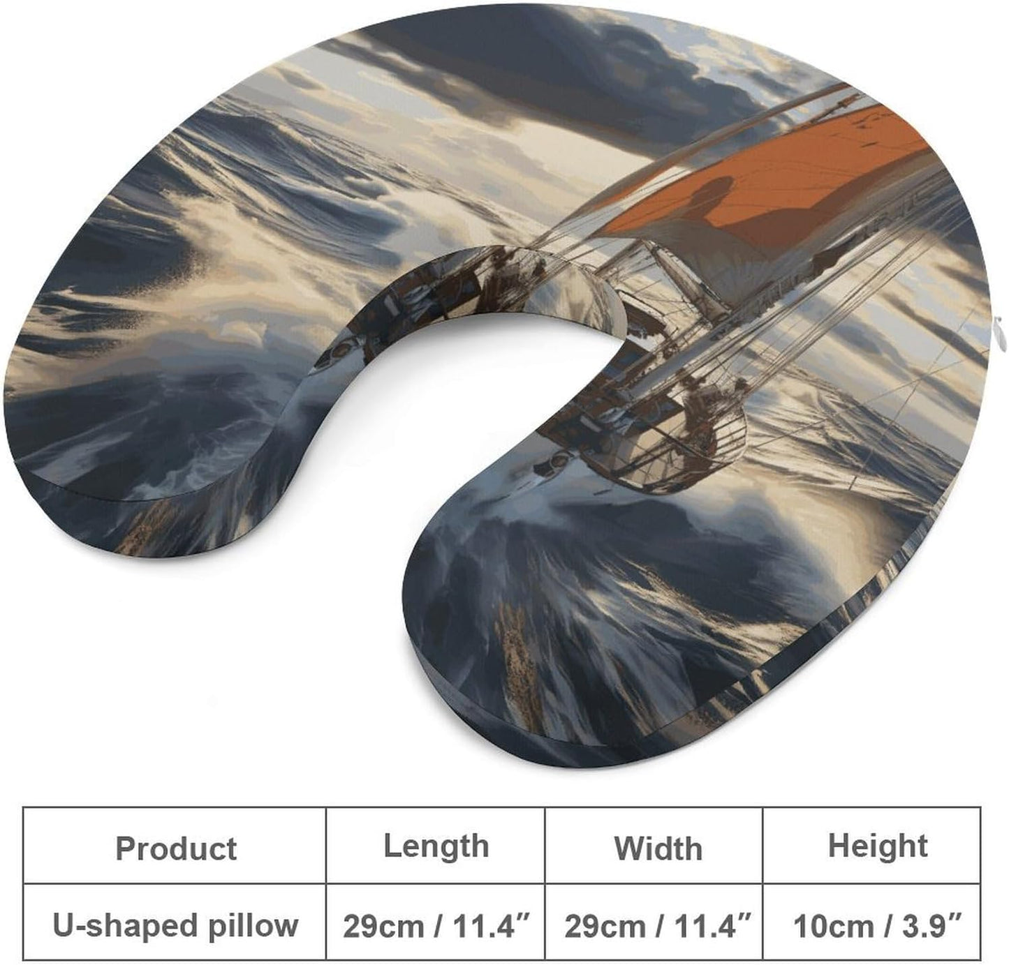Ocean Sailboat Neck Pillow Memory Foam U Shaped Pillows Portable Pillows for Shoulder Travel Head Support Pillow with Concealed Zipper for Airplane Car Home Office
