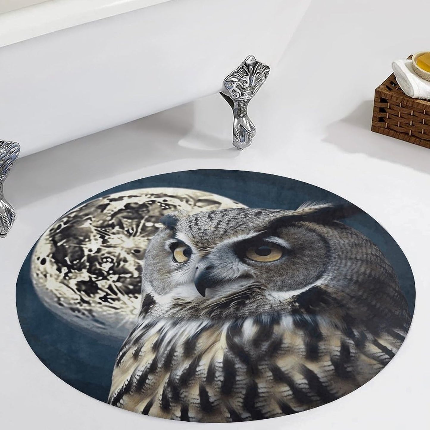 Owl and Moon Circle Rug Retro Luxury Coral Velvet Floor Mat Non Slip Soft Indoor Floor Carpet Comfy Thickened Area Rugs Modern Aesthetic Minimalist Carpets for Home Decor