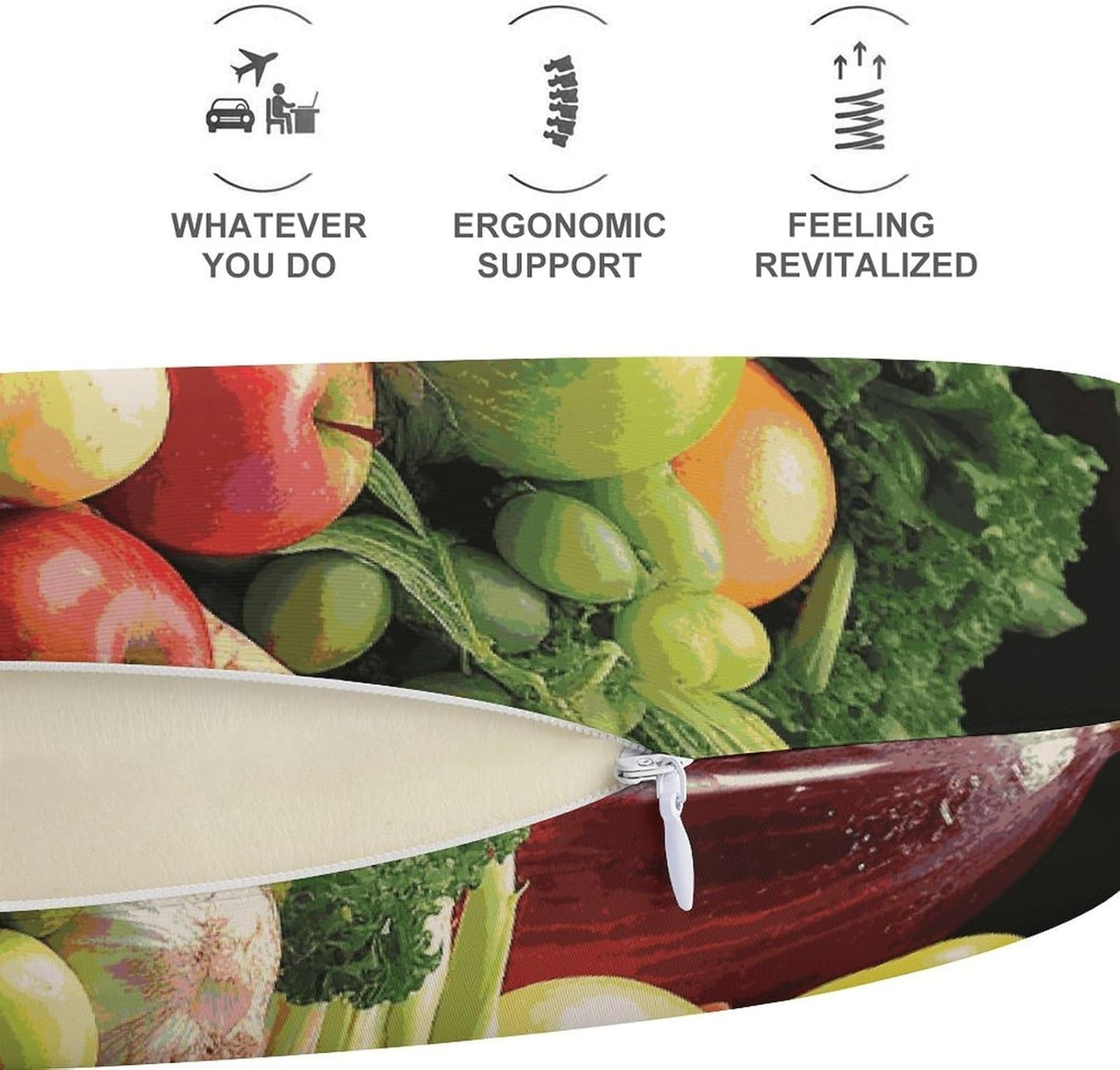 Fruits and Vegetables Neck Pillow Memory Foam U Shaped Pillows Portable Pillows for Shoulder Travel Head Support Pillow with Concealed Zipper for Airplane Car Home Office