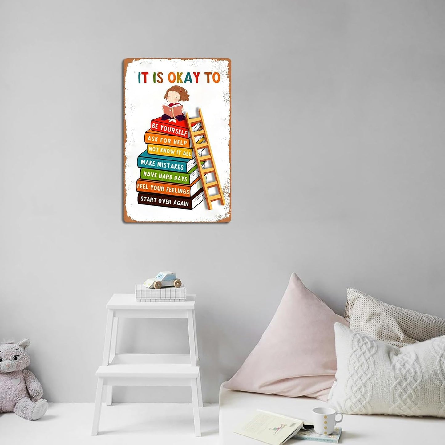 Inspirational Metal Signs: 8x12 inches, Modern Boho Style, For Classroom Decor, Promotes Reading, Wall Mount