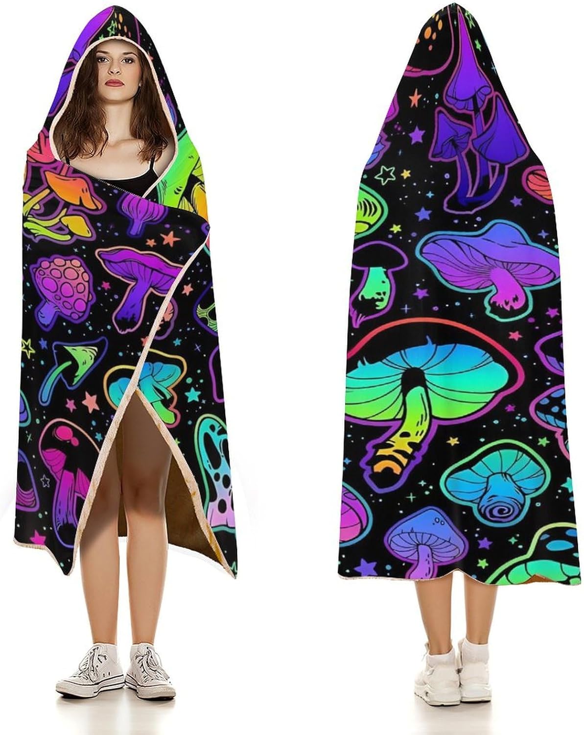 Mushroom Hooded Blanket Mushrooms Gifts for Women Soft Fleece Flannel Mushrooms Wearable Blanket Hoodies All Season Plant Blankets for Bed Room Decorative-C3-L