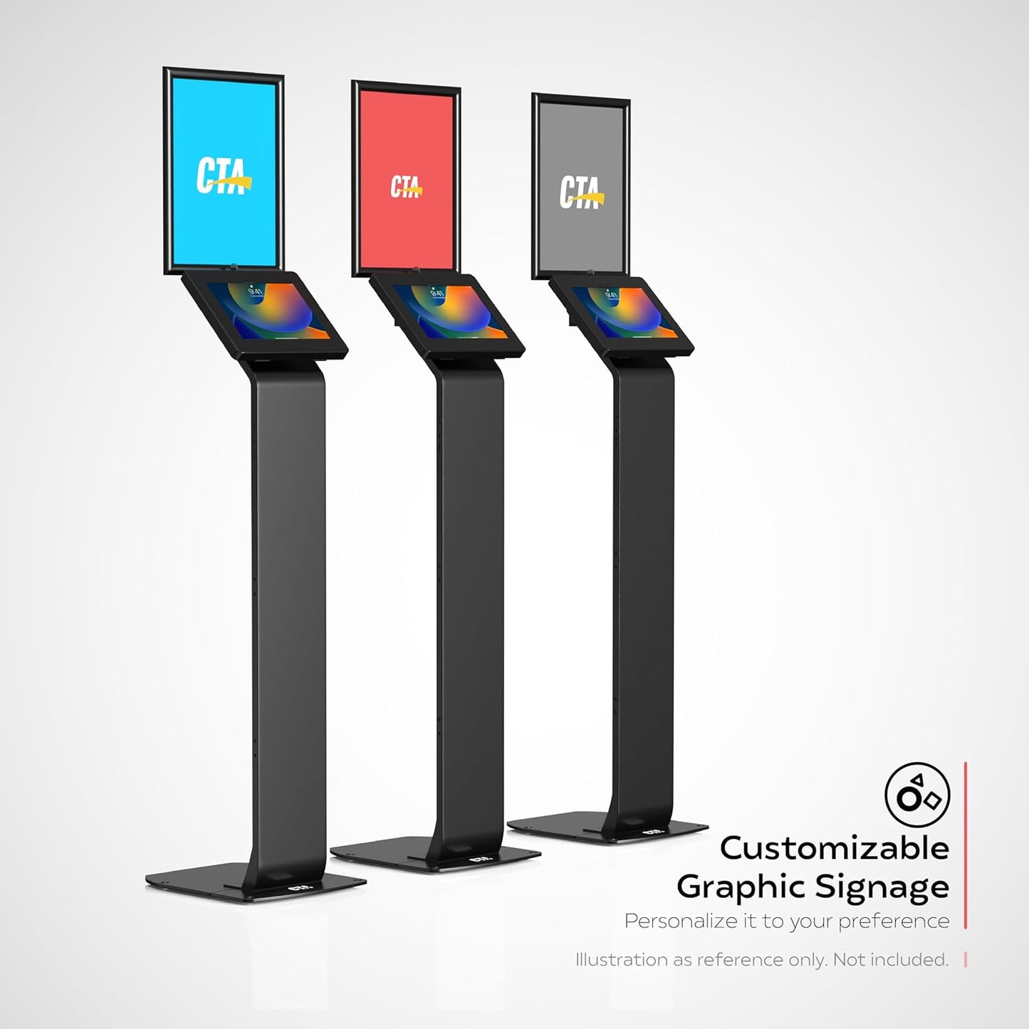 Premium Graphic Sign Floor Stand – CTA Premium Graphic Sign Floor Stand with Security Enclosure for iPad 10th Gen A16, iPad Air 11" M3 & M2, Pro 11" and More 9.7-11" Tablets - Black (PAD-PARFGRA)