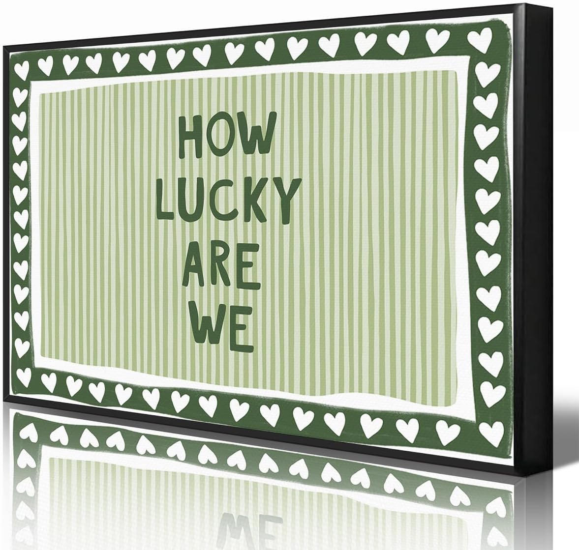 Wodkodnxy How Lucky Are We Canvas Wall Art, Sage Green Stripe Quote Poster, Daily Positive Affirmations Wall Decor, Lovely Hearts Pictures Print, Preppy Typography Picture for Dorm 12x16in Unframed