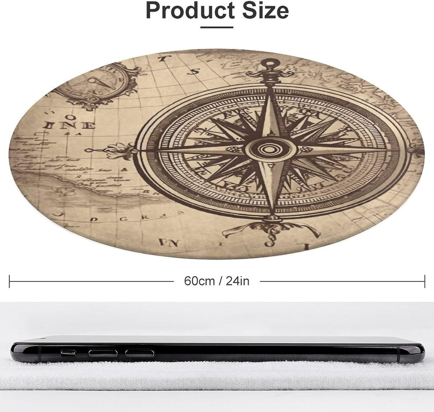 Law of The Compass Navigation Circle Rug Retro Luxury Coral Velvet Floor Mat Non Slip Soft Indoor Floor Carpet Comfy Thickened Area Rugs Modern Aesthetic Minimalist Carpets for Home Decor