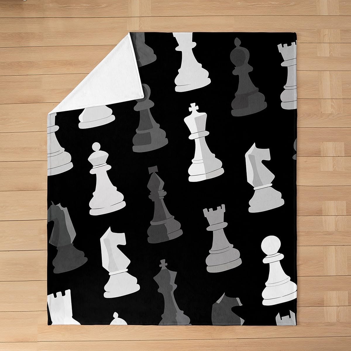 Feelyou Black White Grey International Chess All Season,Bed Blanket Set Chess Board Game Plush Throw Blanket, for Sofa Couch Kids Checkerboard Flannel Fleece Blanket Chess Lovers Throw 50"x60"