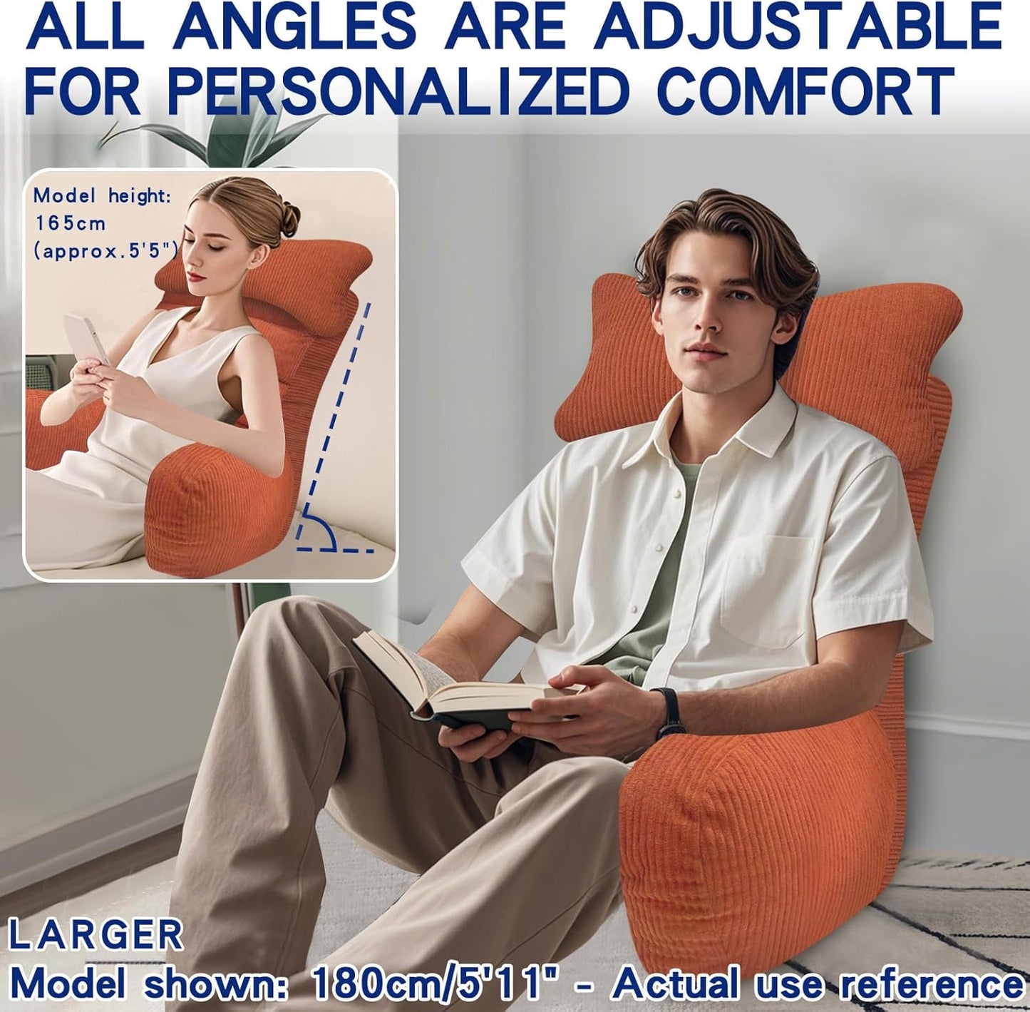 YDCEULARDOH Reading Pillow for Bed Adult – Large Bed Pillow with Arms, Supportive Back Pillow for Sitting Up in Bed for Reading, Watching TV, or Gaming