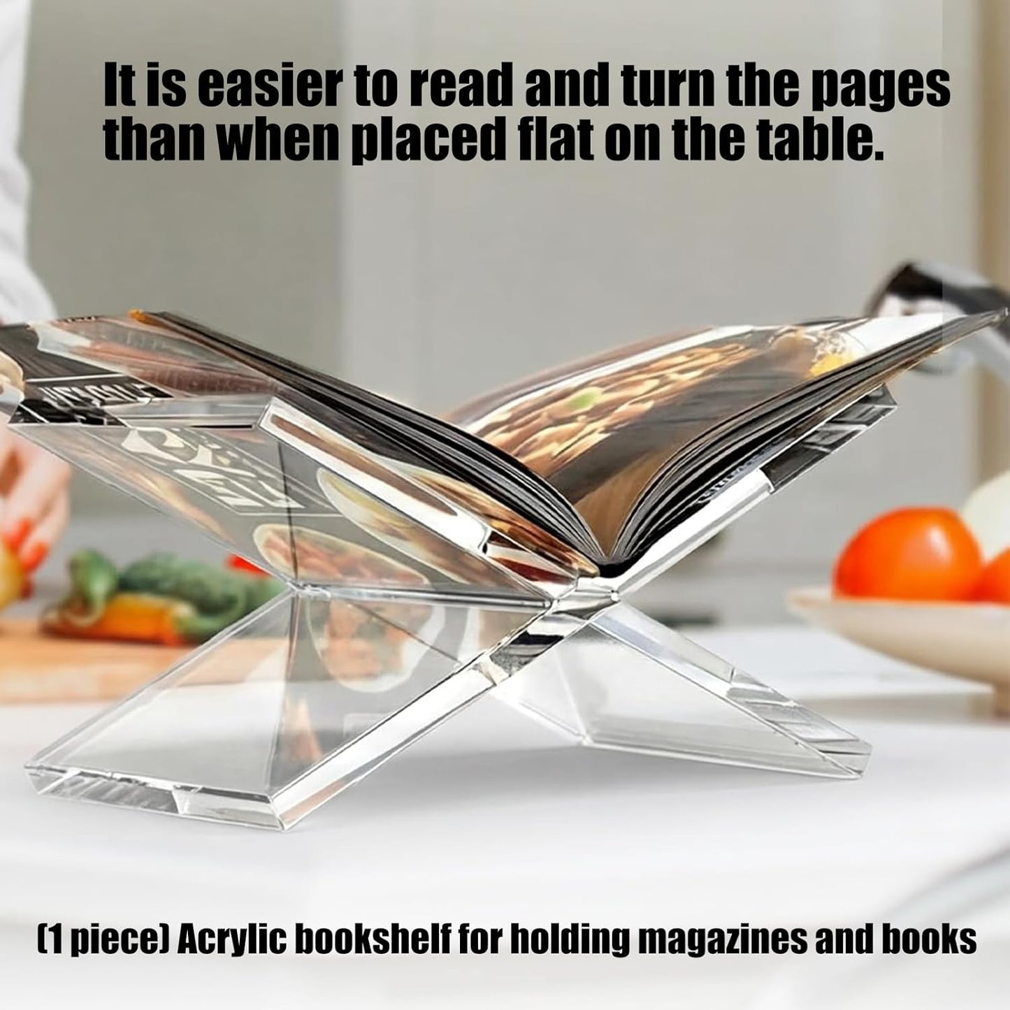 Contemporary Acrylic Reading Stand with Slanted Position Great for Cookbooks Textbooks and Art Albums Thin Book Planner Magazines Easy Assembly Design Tools Not Needed