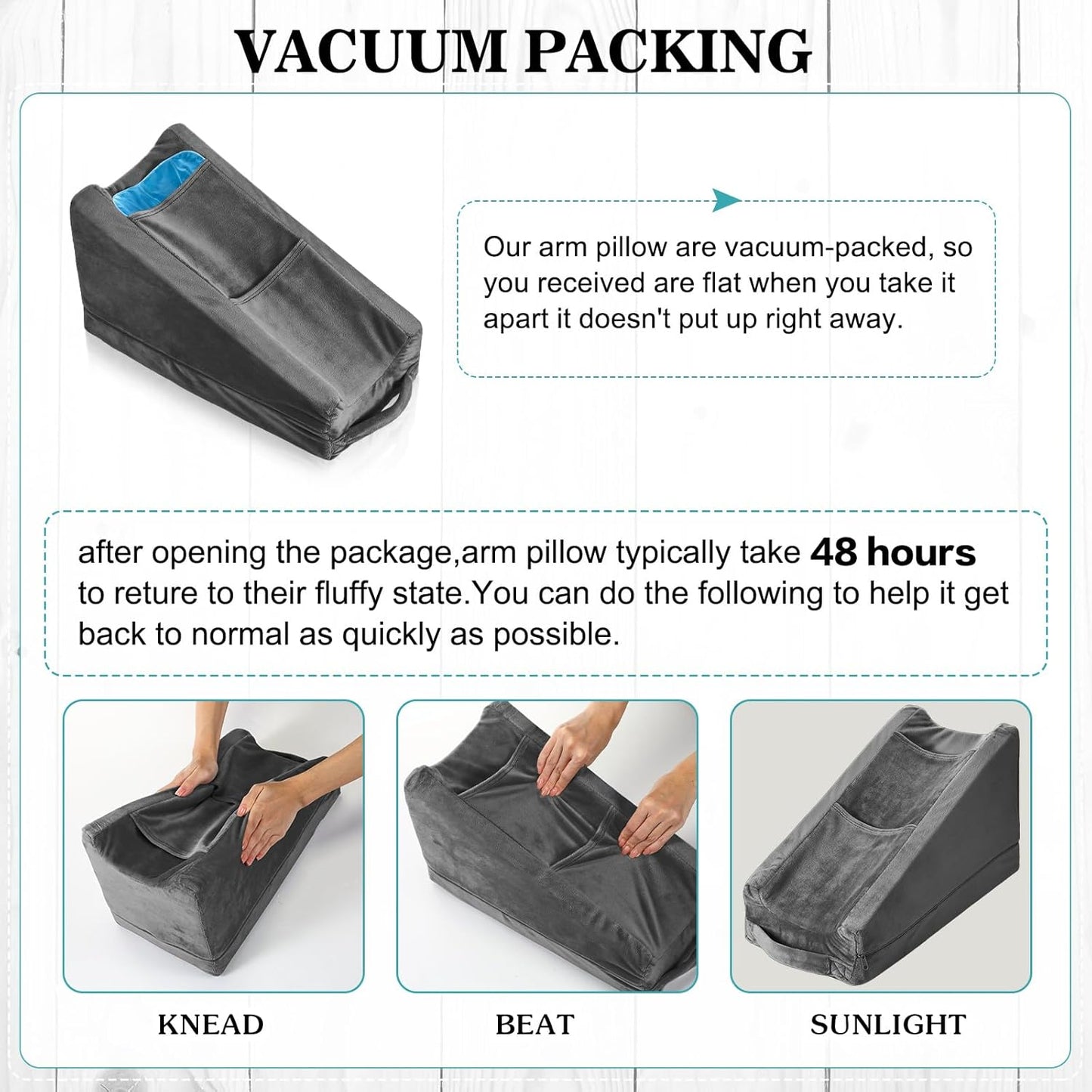 Buryeah Arm Elevation Pillow with 2 Pockets, Soft Ergonomic Support Pillow for Elbow Rest Wedge Broken Arm Gifts with High Density Foam for Recovery Sleeping(Dark Gray)