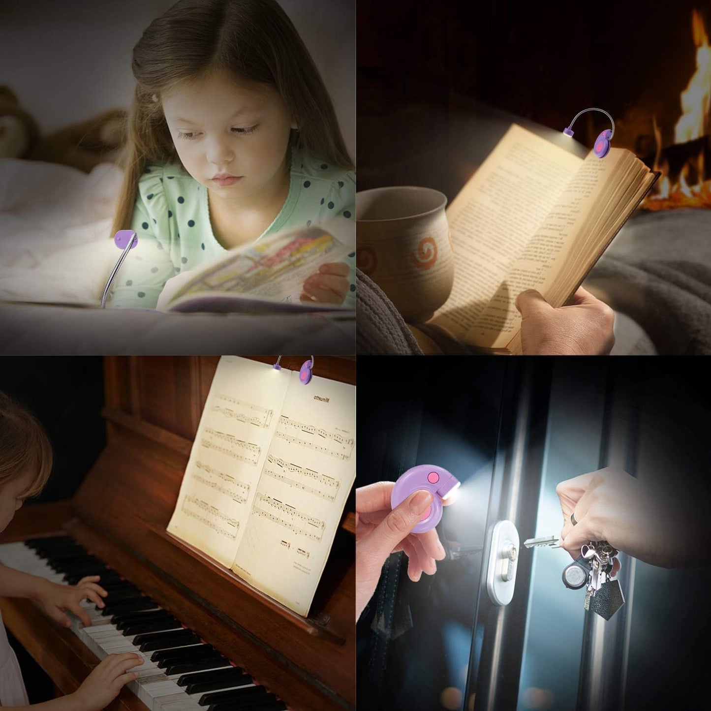Book Light, LED Reading Light, Reading Lights for Books in Bed, USB Rechargeable Book Reading Light, 3 Brightness Dimmable Book Light for Kids Bookworms Travel-Violet