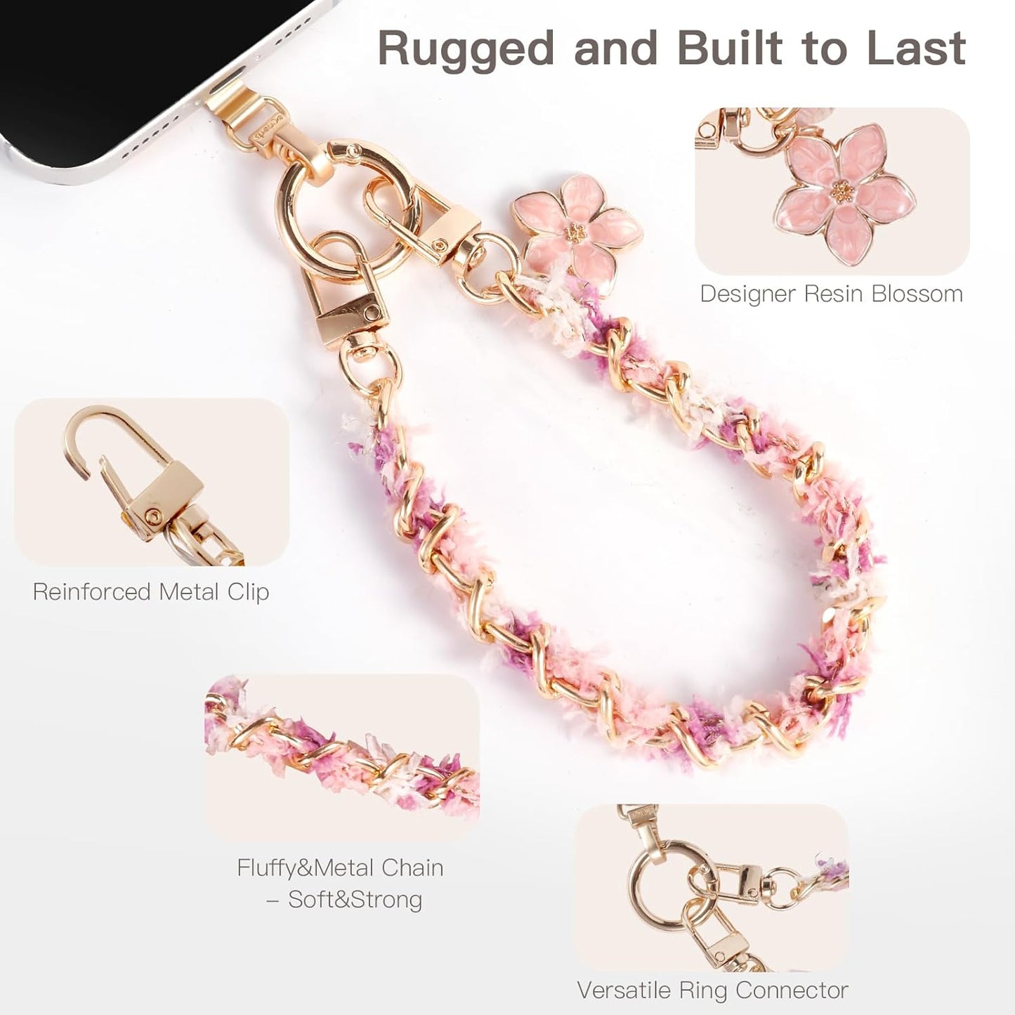 Long Pond Designer Cell Phone Wrist Strap, Anti-Lost Lanyard Wristlet Charm for iPhone 17 Pro Max&Most Cellphones, Detachable Bracelet