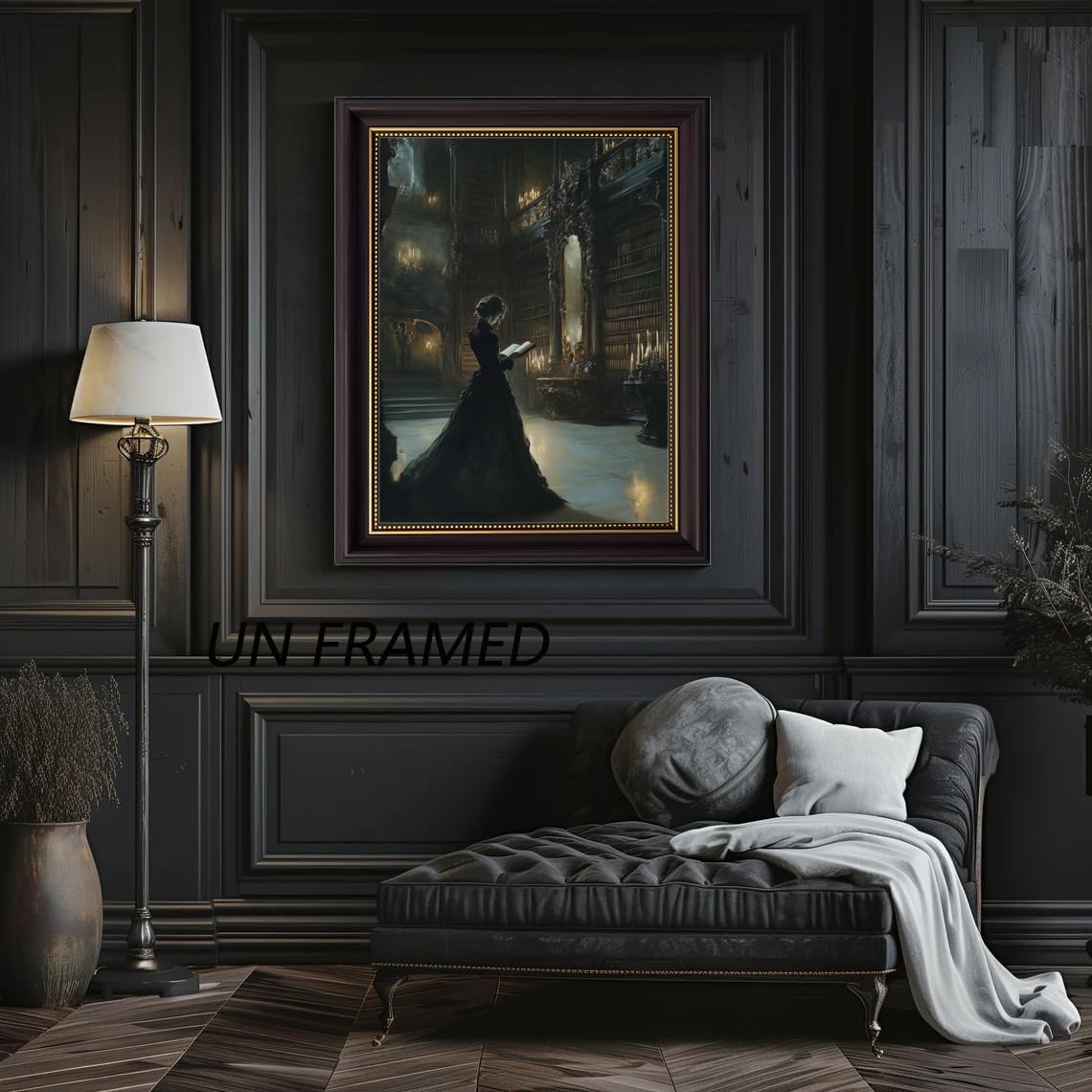 3Pcs Gothic Wall Art Halloween Wall Decor,Dark Academia Library Paintings ,Victorian Woman Reading Vintage Bookish Literary,Raven Couple in Dark Forest for Bathroom Living Room Decor Unframed 16"x24"
