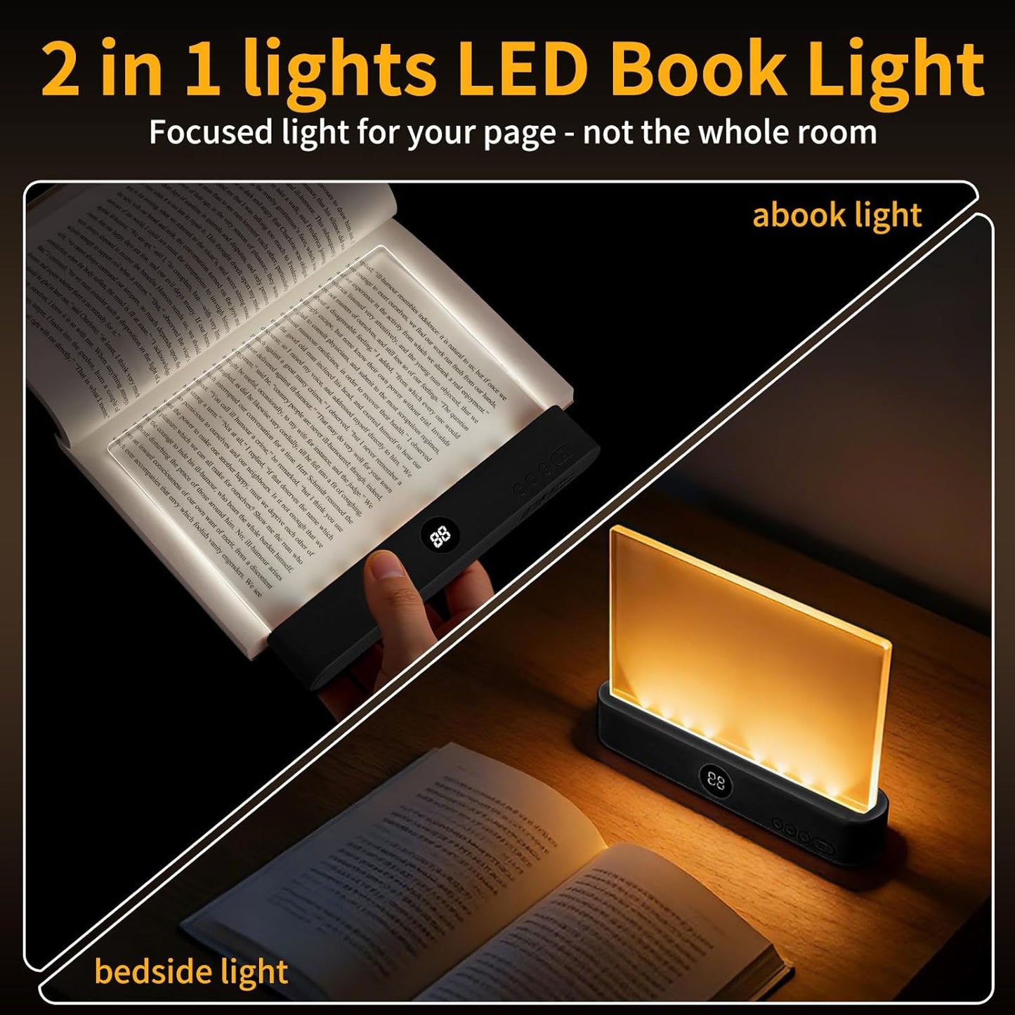 Avera Book Light, Led Reading Clip On Book Light Rechargeable, 2026 Upgraded Flat Night Light with 3 Colors & Timer Lamp, Stepless Dimming Anti-Glare Intelligent Design, Reading in Bed