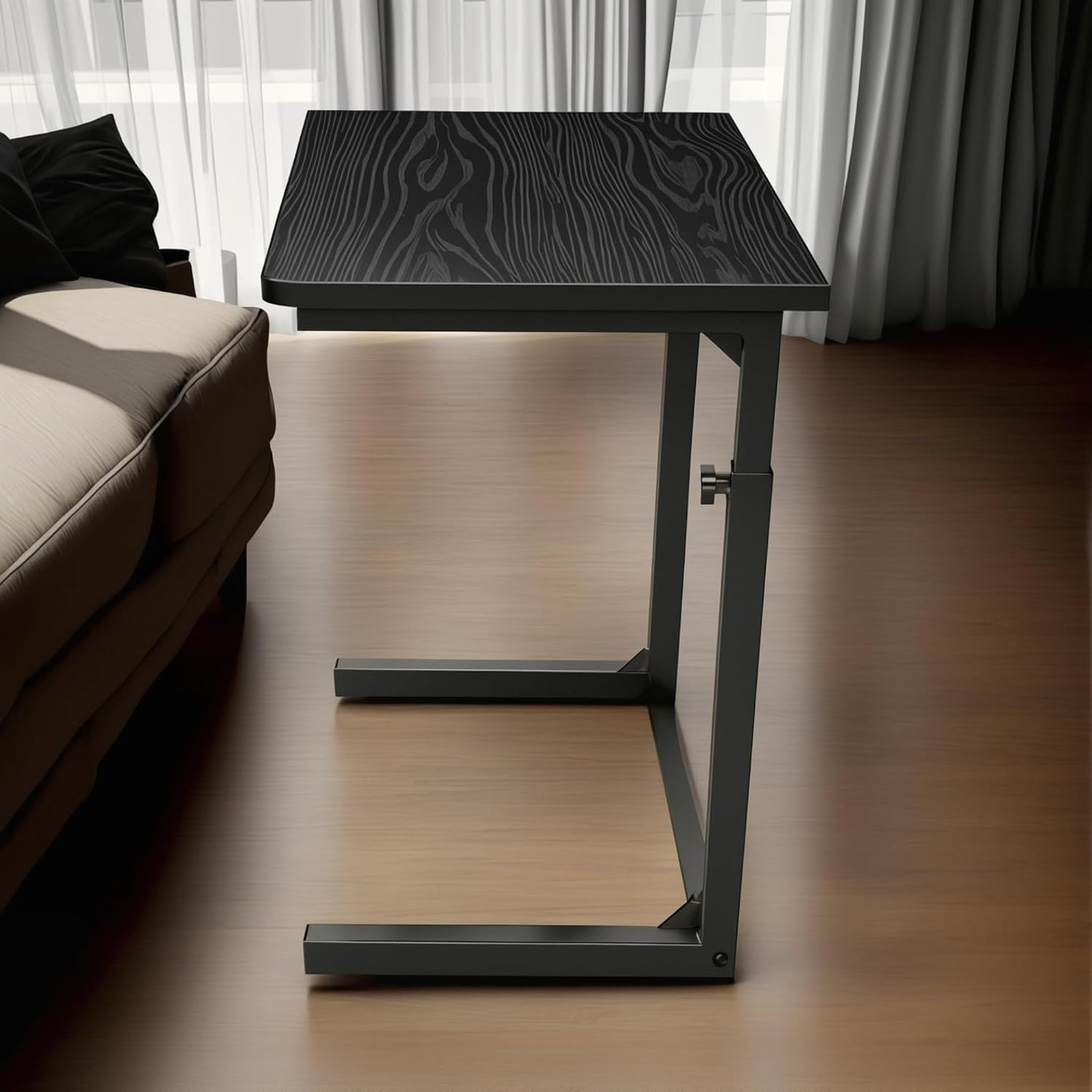 Height Adjustable C-Shaped Sofa Side Table, Laptop Table for Couch & Bed, Black