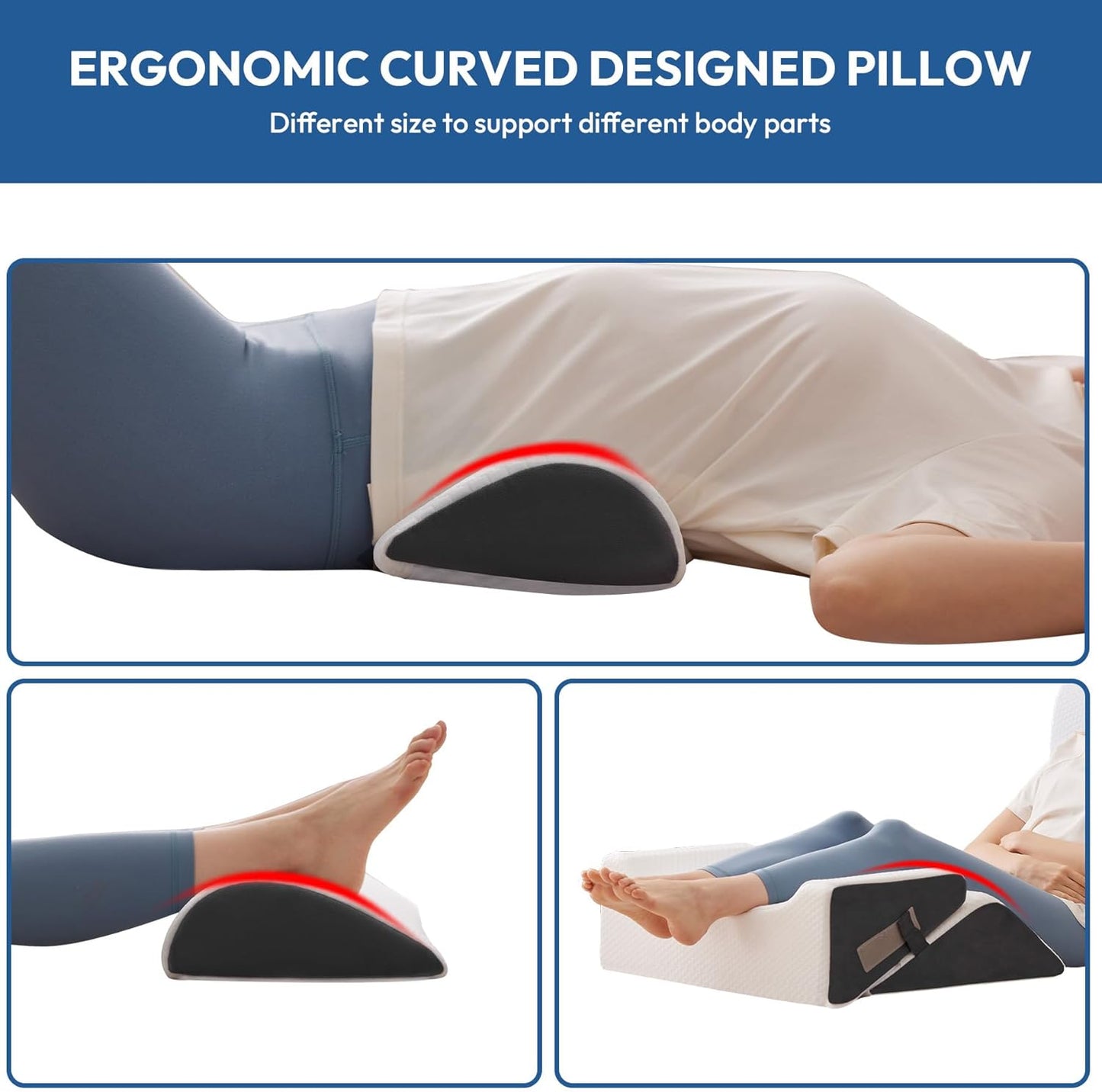6PCS Wedge Pillow Set for After Surgery, Bed Wedge Pillow Post Surgery, Bed Pillows for Sitting Up, Sleeping, Acid Relux, Memory Foam Back Pillow, Beds Wedges & Body Positioners, White/Grey