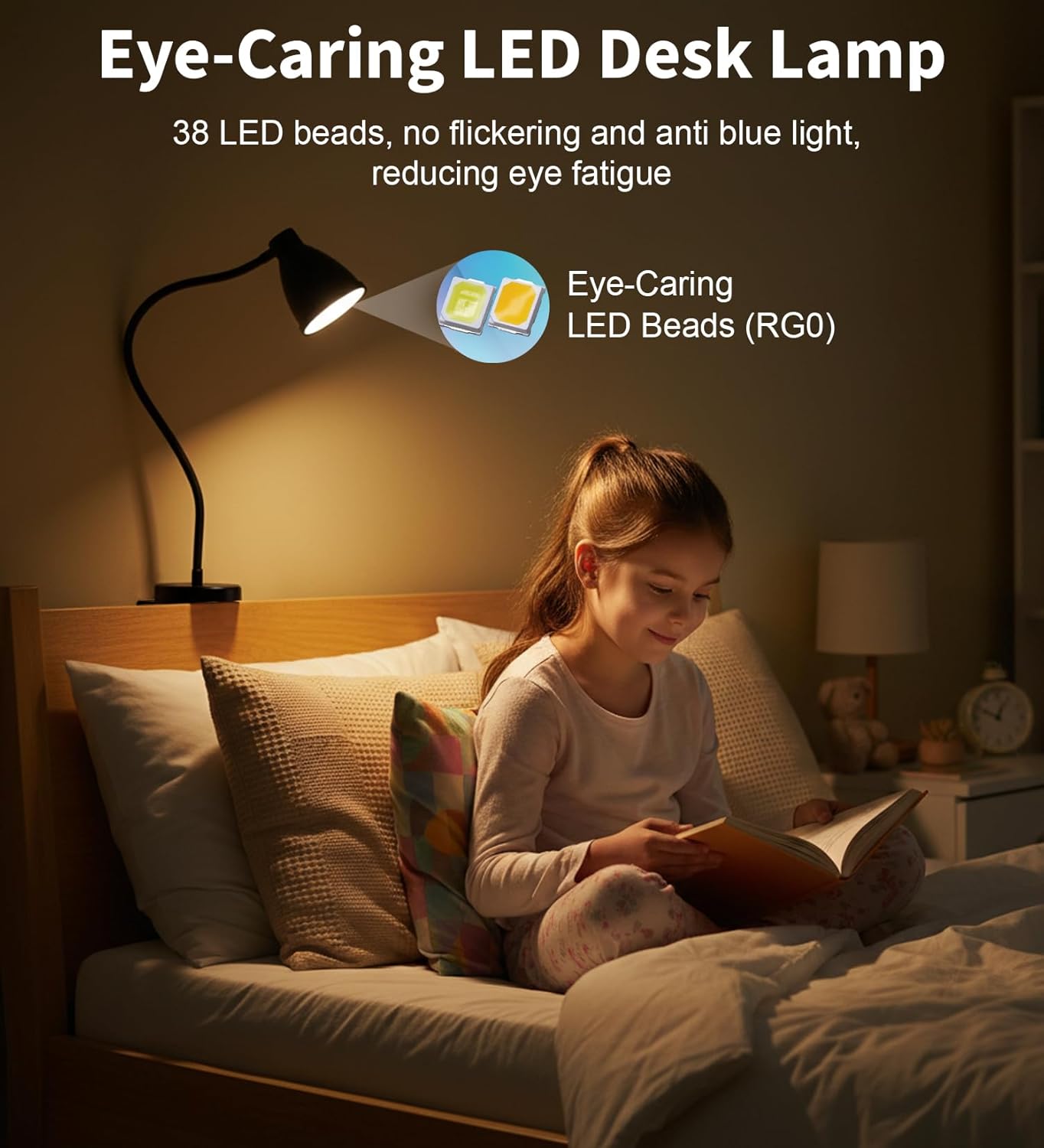 BOHON No Install Bedside Reading Light, Clip-Free Wall Mounted Lamp with 5 Colors & 10 Brightness Levels, Flexible Gooseneck, 30 Min Auto-Off Timer, Bed Lights for Headboard, Bedroom, Dorm (Black)