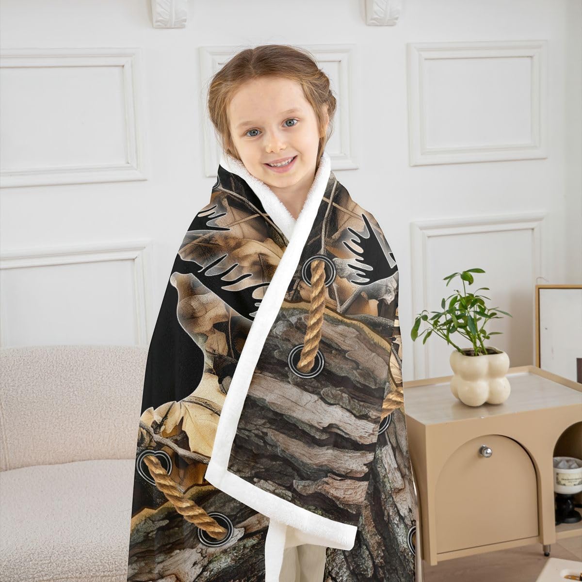 Feelyou Camouflage Sherpa Throw Blanket for Couch Deer Super Soft Cozy Fleece Wild Animal Blanket for Winter, Plush Throw Tree Branch Camo Queen 90"x90" Western Farmhouse All Season