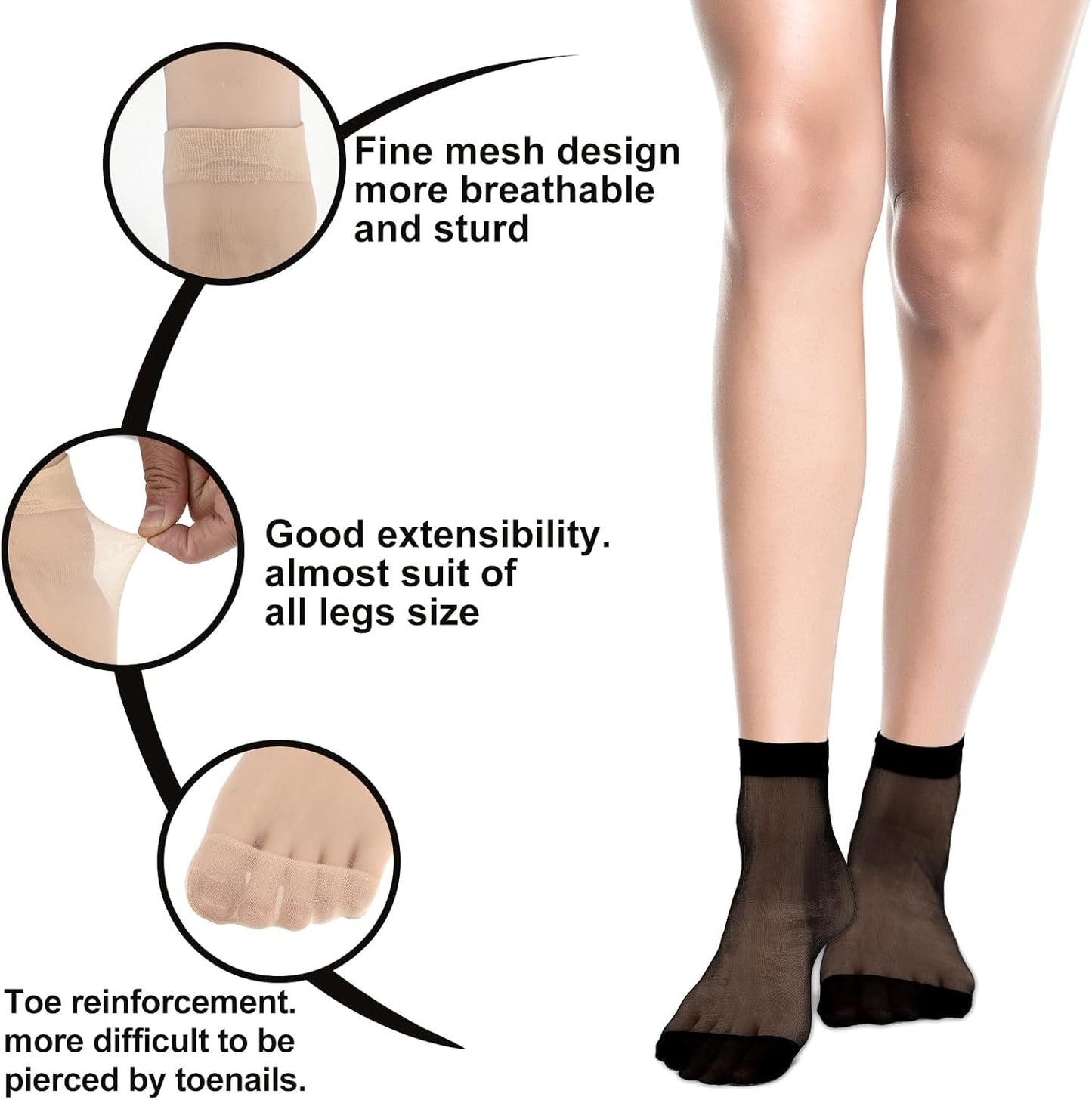 10 Pairs Nylon Socks for Women Sheer Ankle Socks Silky Breathable Hosier for Women and Girls