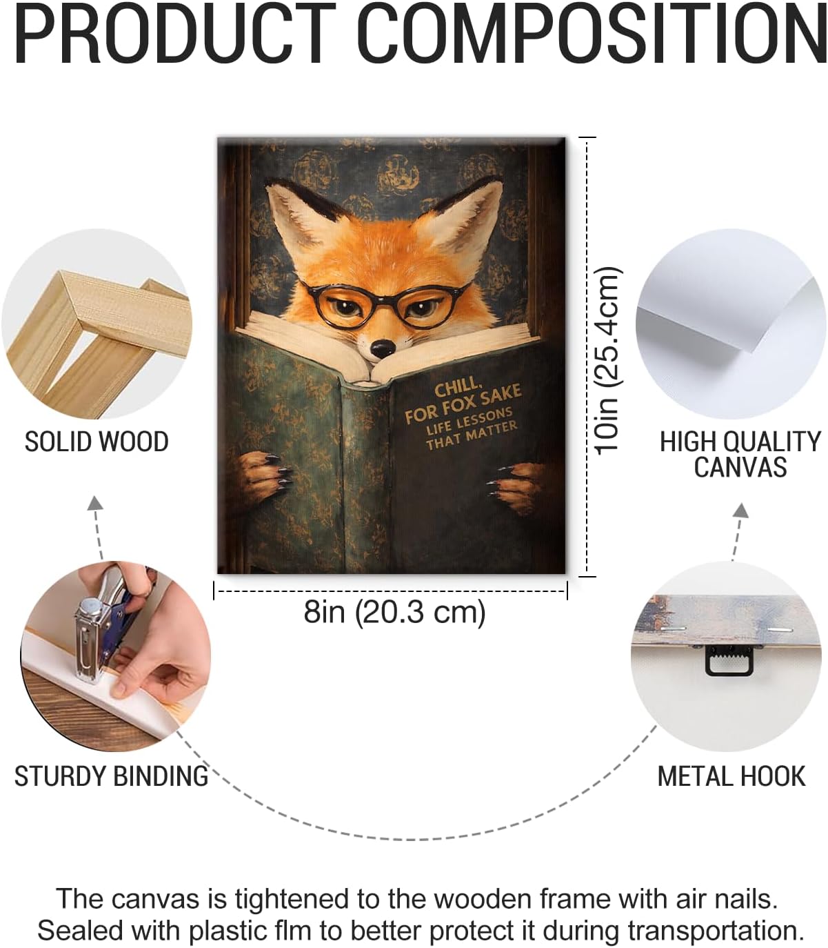 Vintage Fox Reading Wall Art Print - Whimsical Bookish Fox Canvas Poster Painting - Animal Wall Decor for Home Reading Room Study 8x10 Inch Framed
