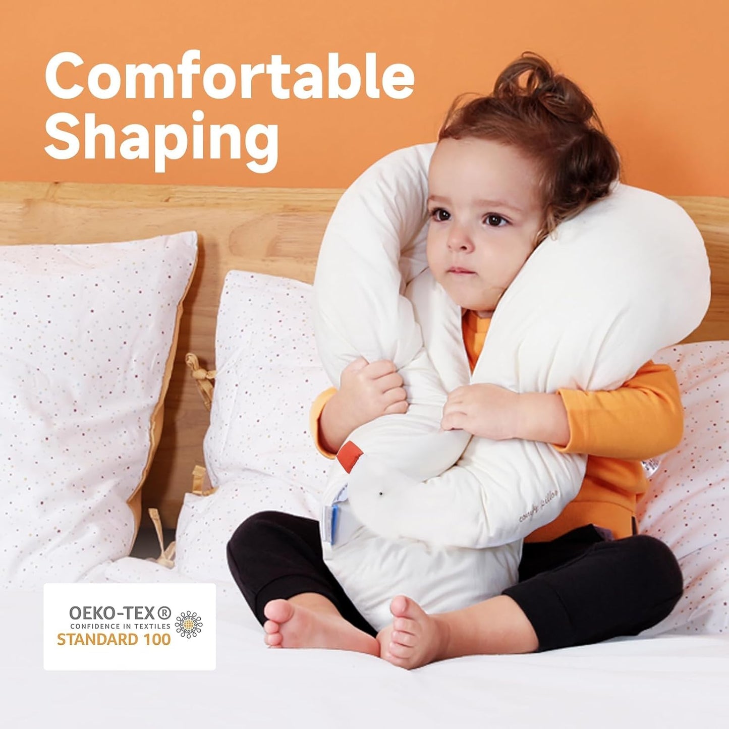 Choc chick Curve Long Toddler Kids Body Pillow for Sleeping, 34x27 inches Moon Shape Soft Child Hug Pillow, 100% Natural Cotton Pillowcase, Washable & Breathable Crib Pillow for Kids