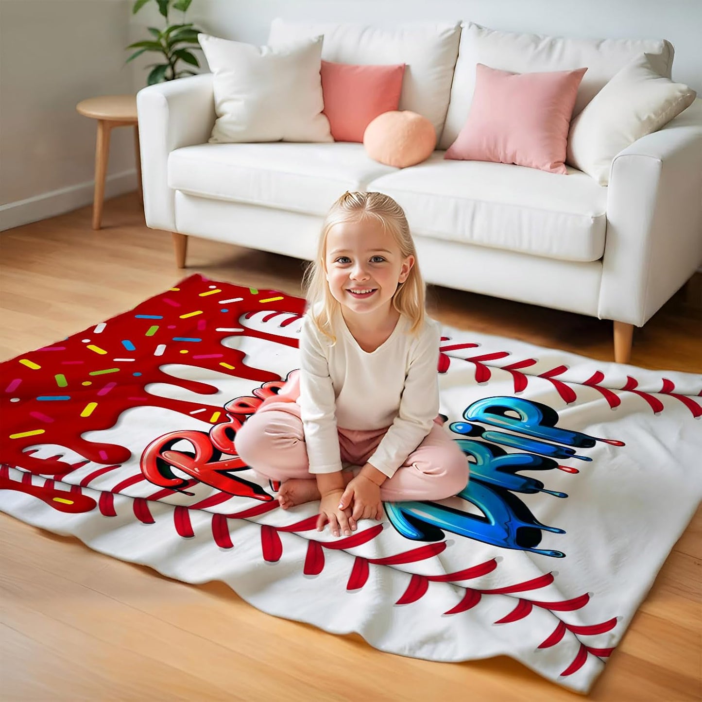 Kids Blanket for Gift Baseball Blankets for Girls 3-5 Gifts for Birthday Daughter on Bed Sofa, Cozy 50 x 40 Inches Ice Cream Baseball Flannel Throws for Living Room Garden