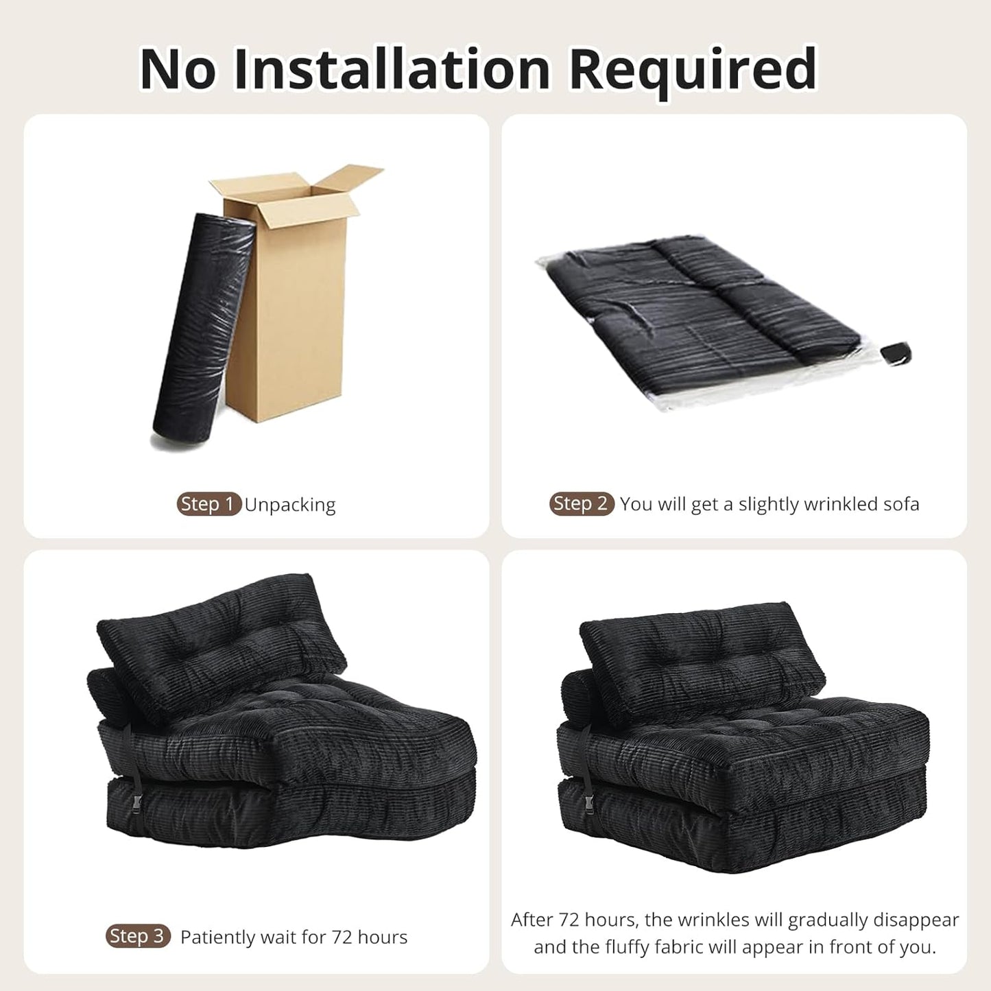 Folding Sofa Bed, Convertible Sleeper Chair with Pillow, Foldable Mattress with Back Support, Portable Floor Sofa Lounge for Living Room Bedroom Dorm