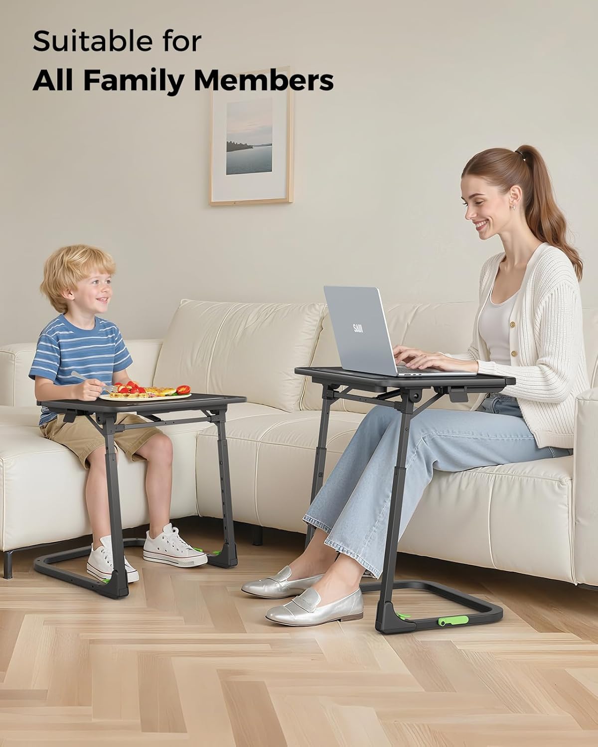 SAIJI Upgraded Small Folding Table, Height & Tilt Adjustable Sturdy TV Dinner Tray Tables, Multifunction TV Trays for Eating, Working, Crafting on Couch & Bed, Living Room Laptop Desk