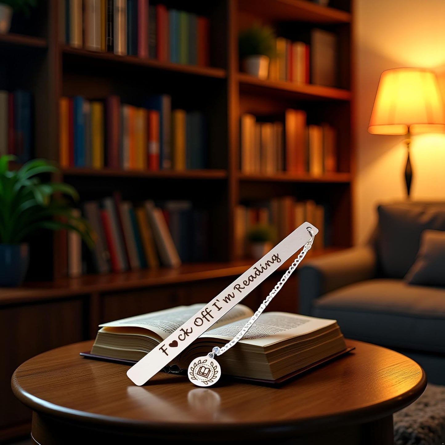 Silver Stainless Steel Leaf Pendant Book Mark,Funny Inspirational Bookmark for Book Lovers Reader Gifts,2024 New Metal Bookmark Gift,Engraved Off I am Reading,Book Covers and Book Accessories