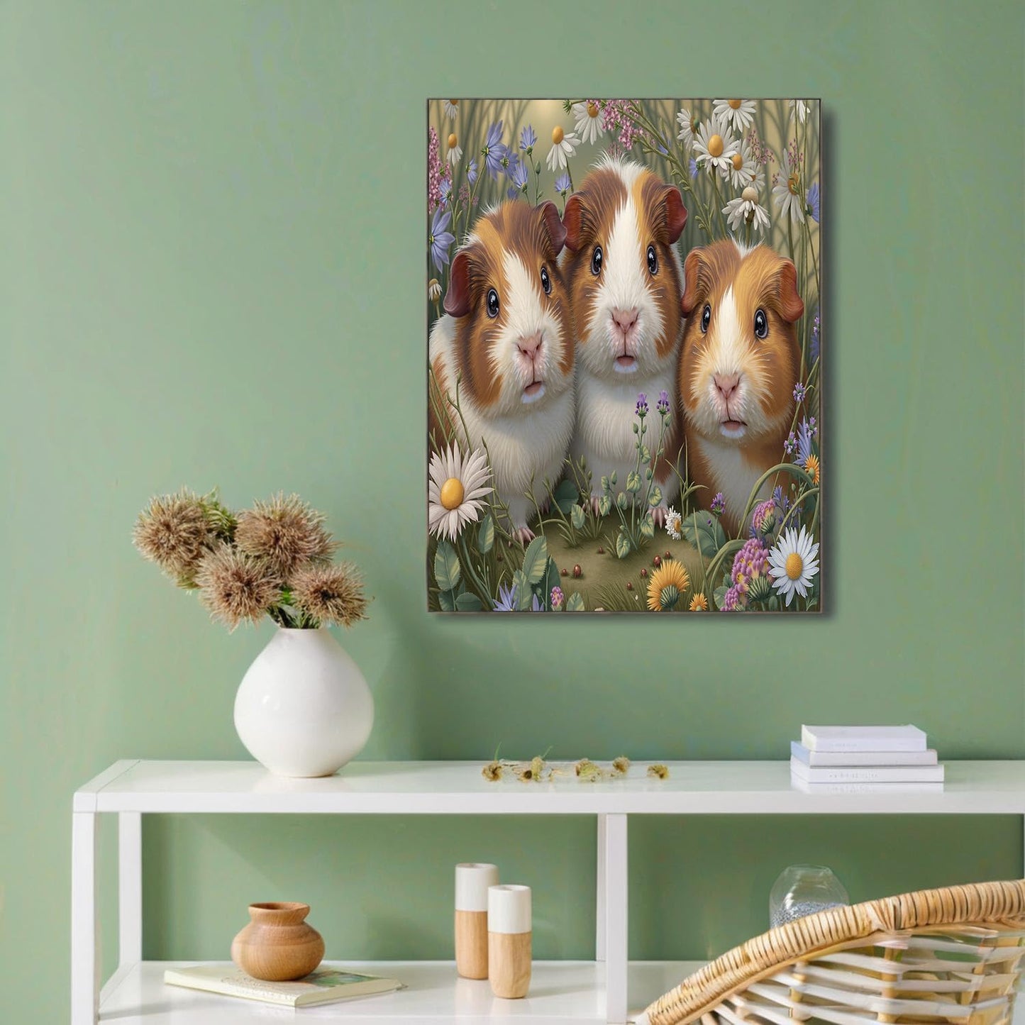 GDJSMIN Garden Animal Scene Wall Art, Cute Guinea Pig Grass Poster for Reading Room Living Room Decor 12x 16 inch Unframed