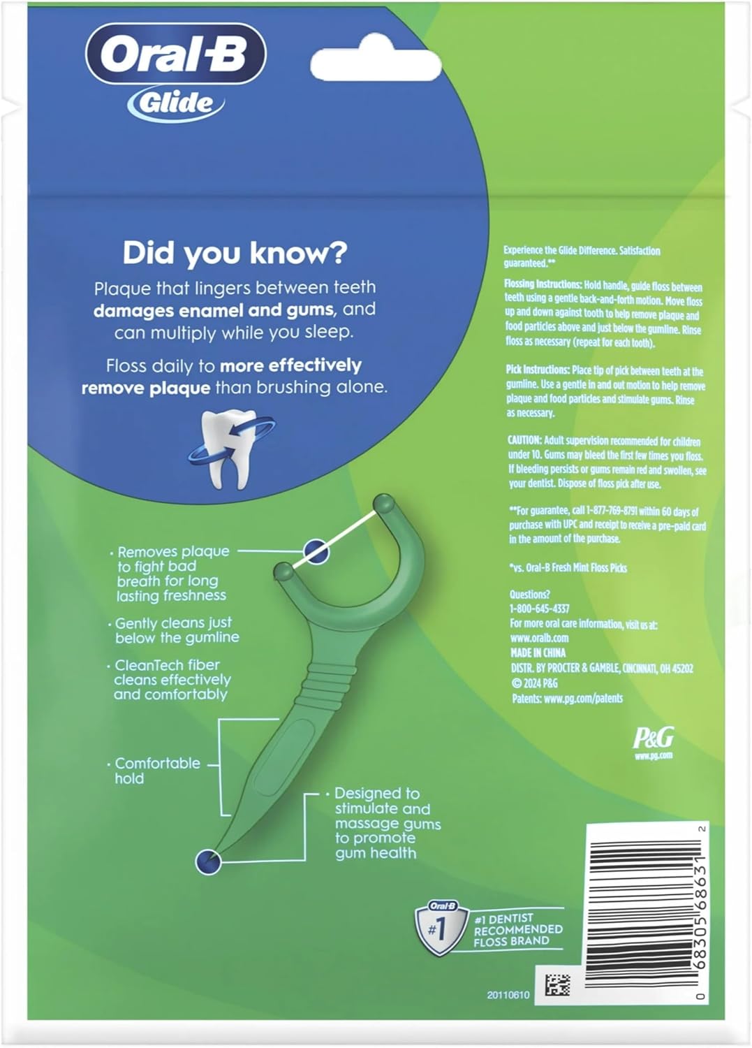 Oral-B Glide Complete Floss Picks, Dental Floss Picks, Scope Outlast, 75-ct, Toothpicks Floss Picks