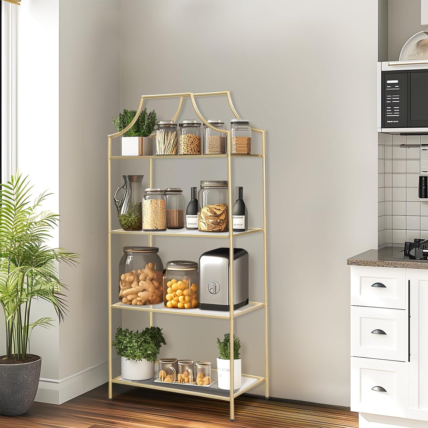 4 Tier Bookshelf, Metal Book Shelf for Storage, Tall Storage Display Bookcase, Modern Open Book Case for Bedroom, Living Room, Glass Office Organization Shelf, 66.3" X 26" X 13"