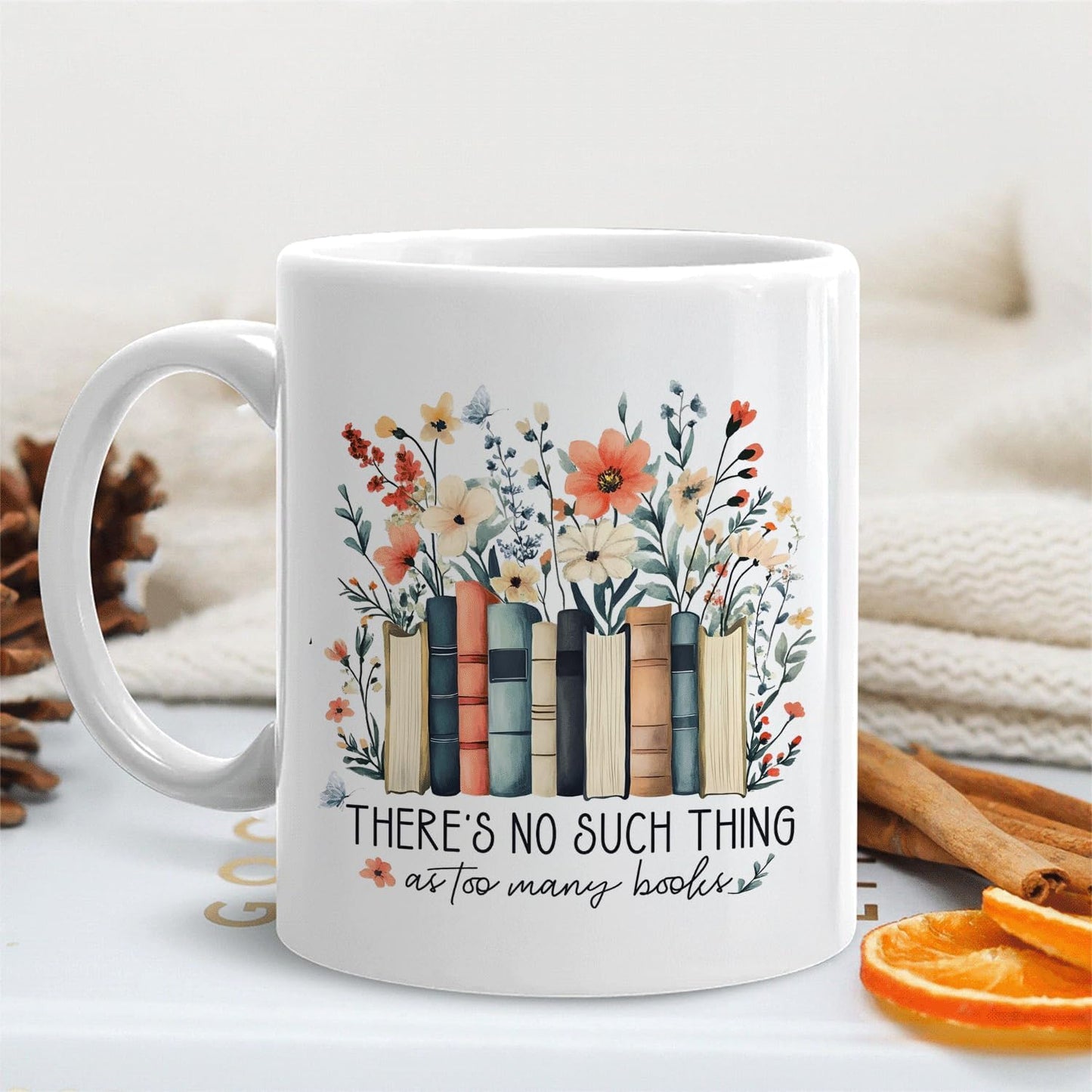 Book Lover Mug, Book Lover Gifts for Women Coffee Cup Ceramic, Bookish Bookworm Readers Librarians Gifts, There Is No Such Thing As Too Many Books Cup Ceramic Coffee Tea Mug 11 oz