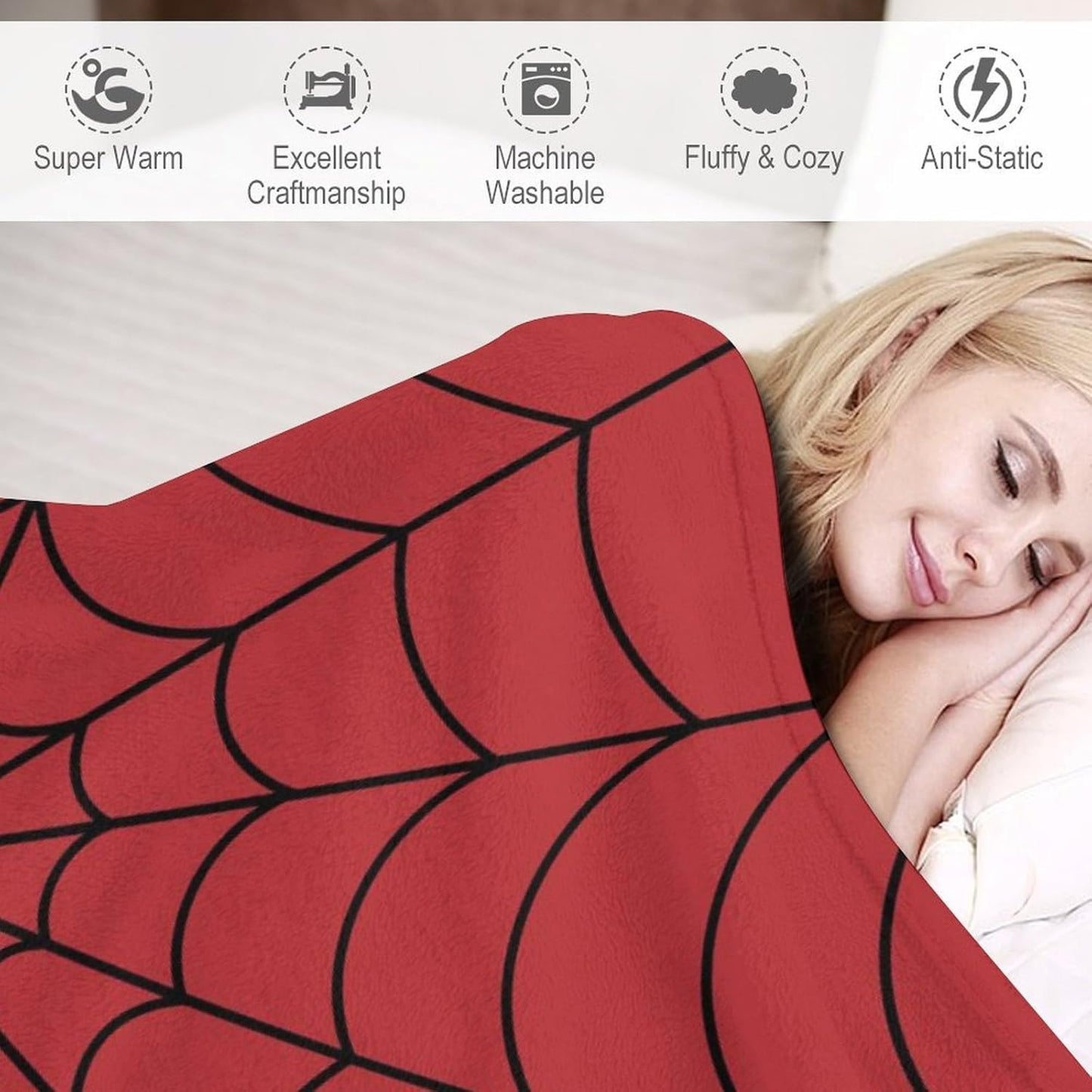 Red Spider Web Blanket Gifts for Boys & Girls, Lightweight Reversible Soft Flannel Throw Blanket Cozy Blanket for Kids Teens Perfect Room Decor for Bedroom Living Room Playroom, 51x63 Inch