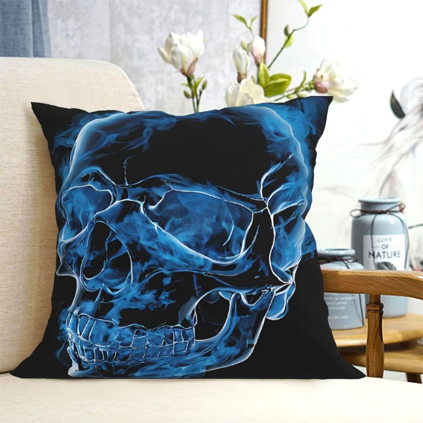 All-Season Square Pillow Covers 18"X18", Skull, Decorative Throw Pillow Covers for Sofa Bed Couch, Hidden Zipper Cushion Cover, Square Lumbar & Accent Pillowcases for Home Decor