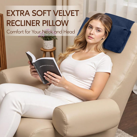 Neck Pillow for Recliner Chair, 14" Adjustable Recliner Pillow for Headrest, Soft Velvet Weighted Back Non-Slip Head Pillow for Recliner, Couch, Chair, Sofa