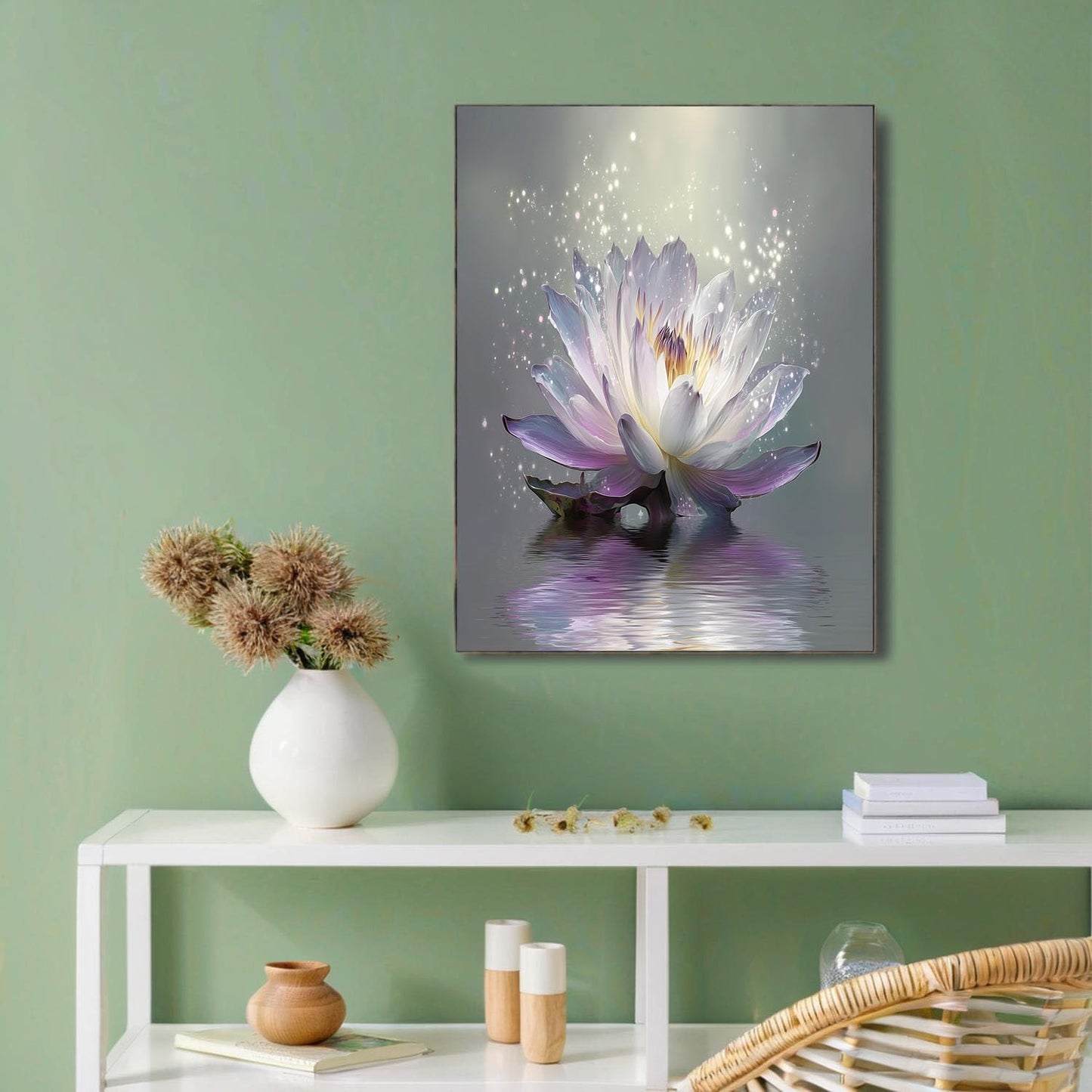 GDJSMIN Fantasy Realism Style Wall Art, White Lotus Purple Light Poster for Reading Room Living Room Decor 16x 24 inch Unframed
