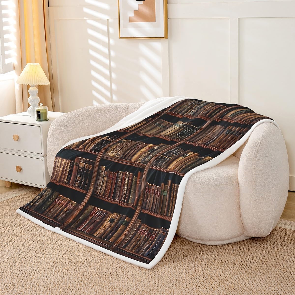 Book Throw Blanket,Reading Theme Bed Blankets Kids Teens Chair Sofa Bed Decor,Vintage Bookshelf Fleece Blanket Rustic Brown Fuzzy Blanket,50"×60"