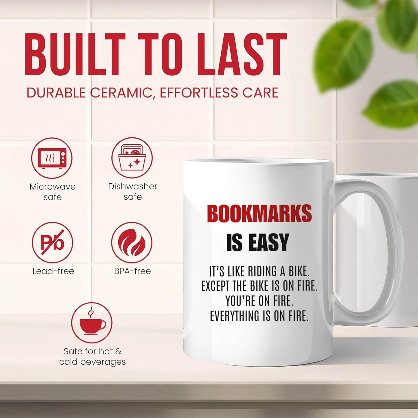 Bookmarks Is Easy Mug - Reading Coffee Cup - Bookworm Funny Gift From Friends - Literary Hobby Tea Mugs - Collector Cups - 11 Oz Ceramic Gifts For Readers, Birthday, Him, Her, Christmas, Book Story
